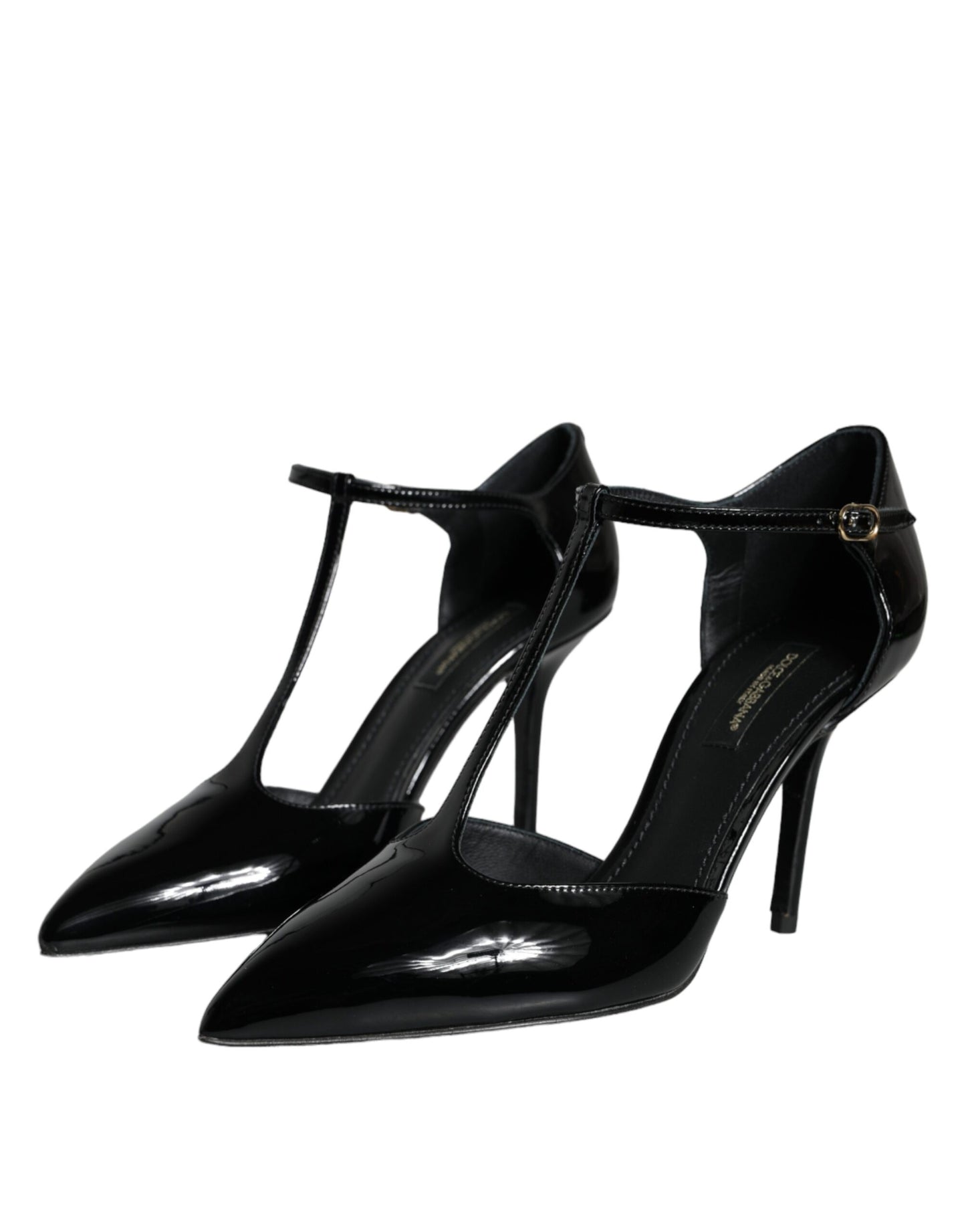 Dolce & Gabbana Sorte Lædersko med T-rem og Stiletto-Hæle