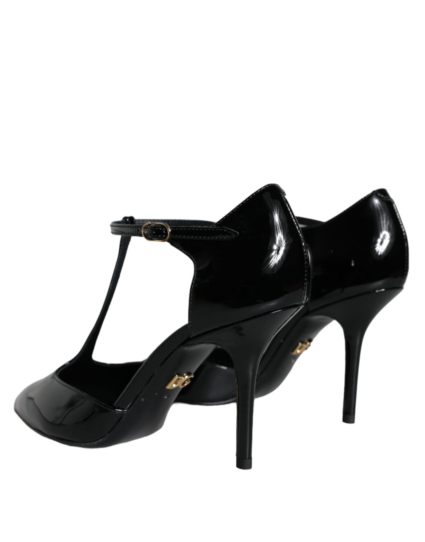 Dolce & Gabbana Sorte Lædersko med T-rem og Stiletto-Hæle
