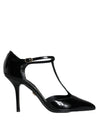 Dolce & Gabbana Sorte Lædersko med T-rem og Stiletto-Hæle