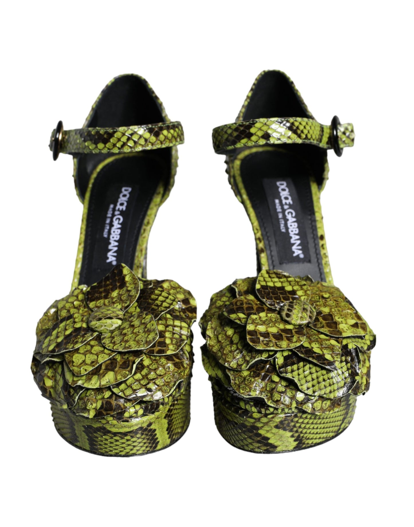 Dolce & Gabbana Grønne Eksotisk Læder Sandaler med Ankelrem og Høje Hæle