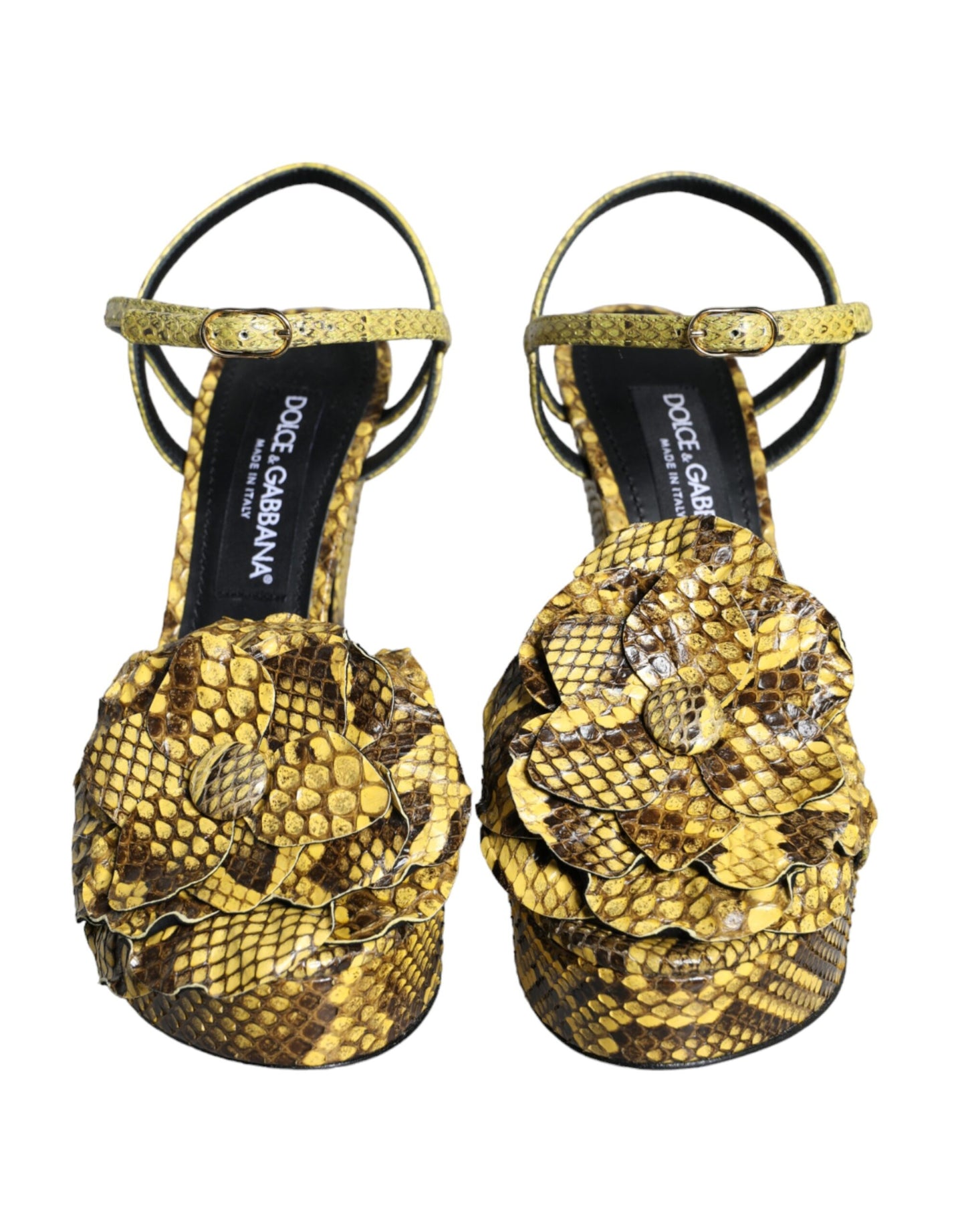 Dolce & Gabbana Gule Eksotisk Læder Sandaler med Ankelrem og Høje Hæle