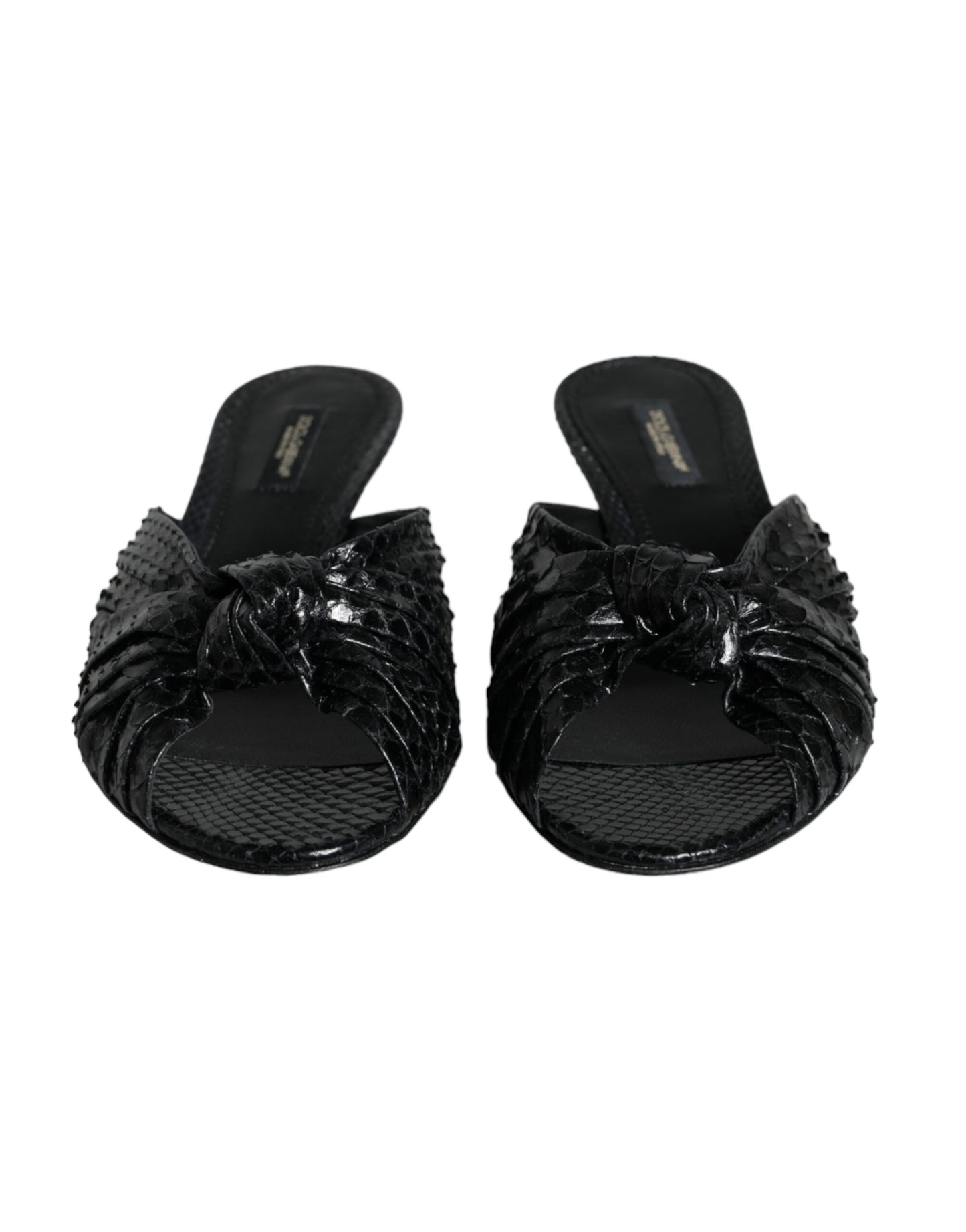Dolce & Gabbana Sorte Læderhæle Slides Sandaler Sko