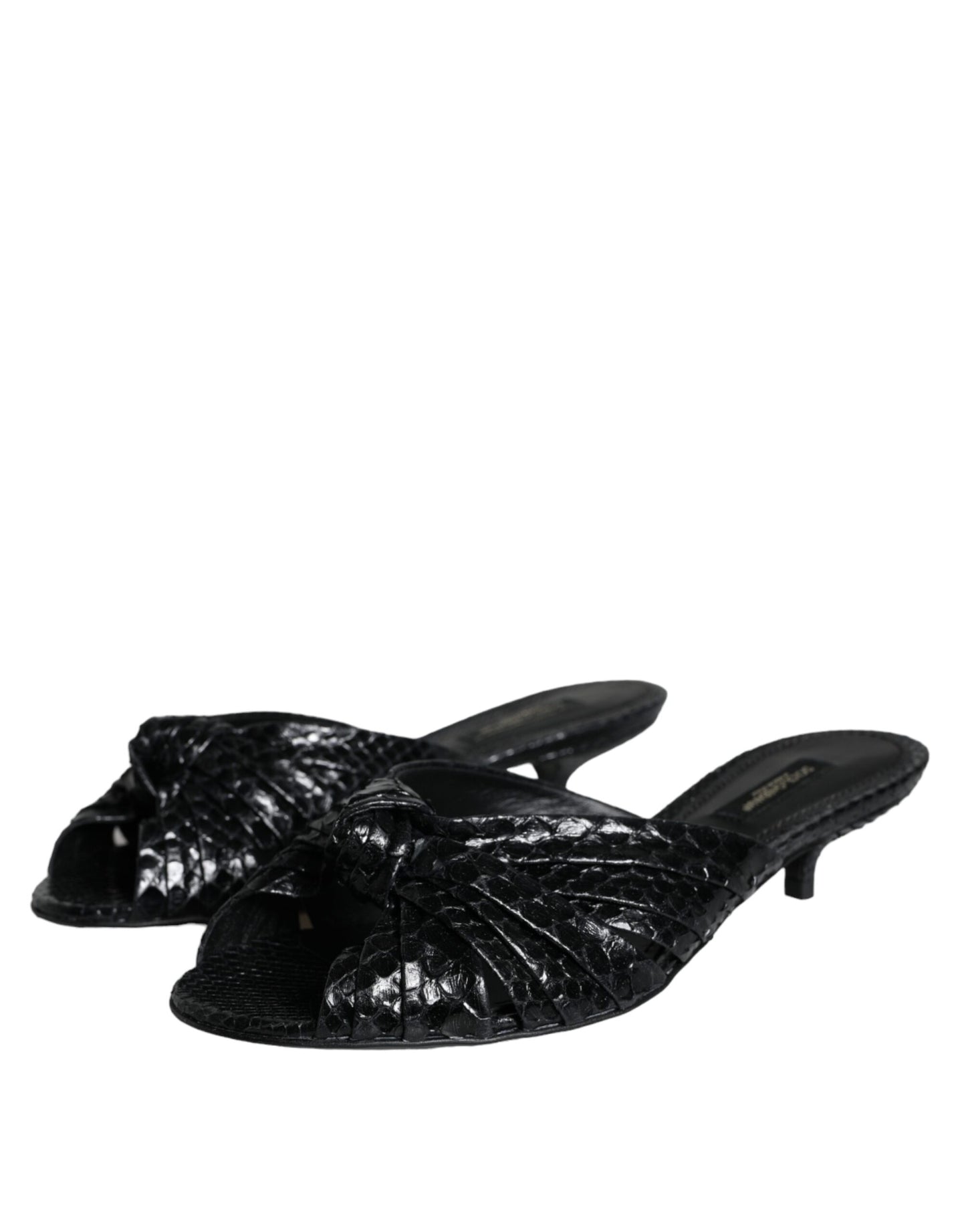 Dolce & Gabbana Sorte Læderhæle Slides Sandaler Sko