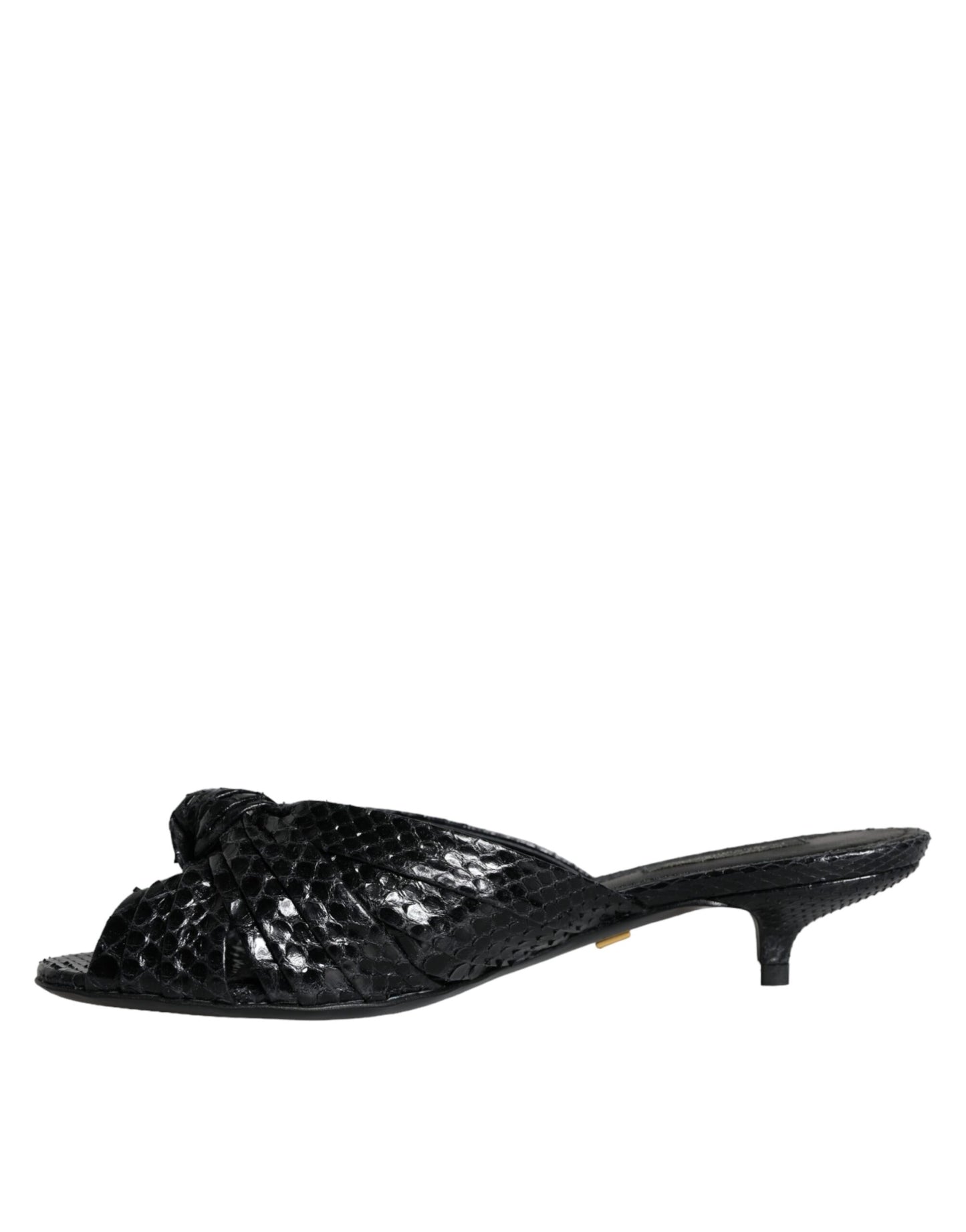 Dolce & Gabbana Sorte Læderhæle Slides Sandaler Sko