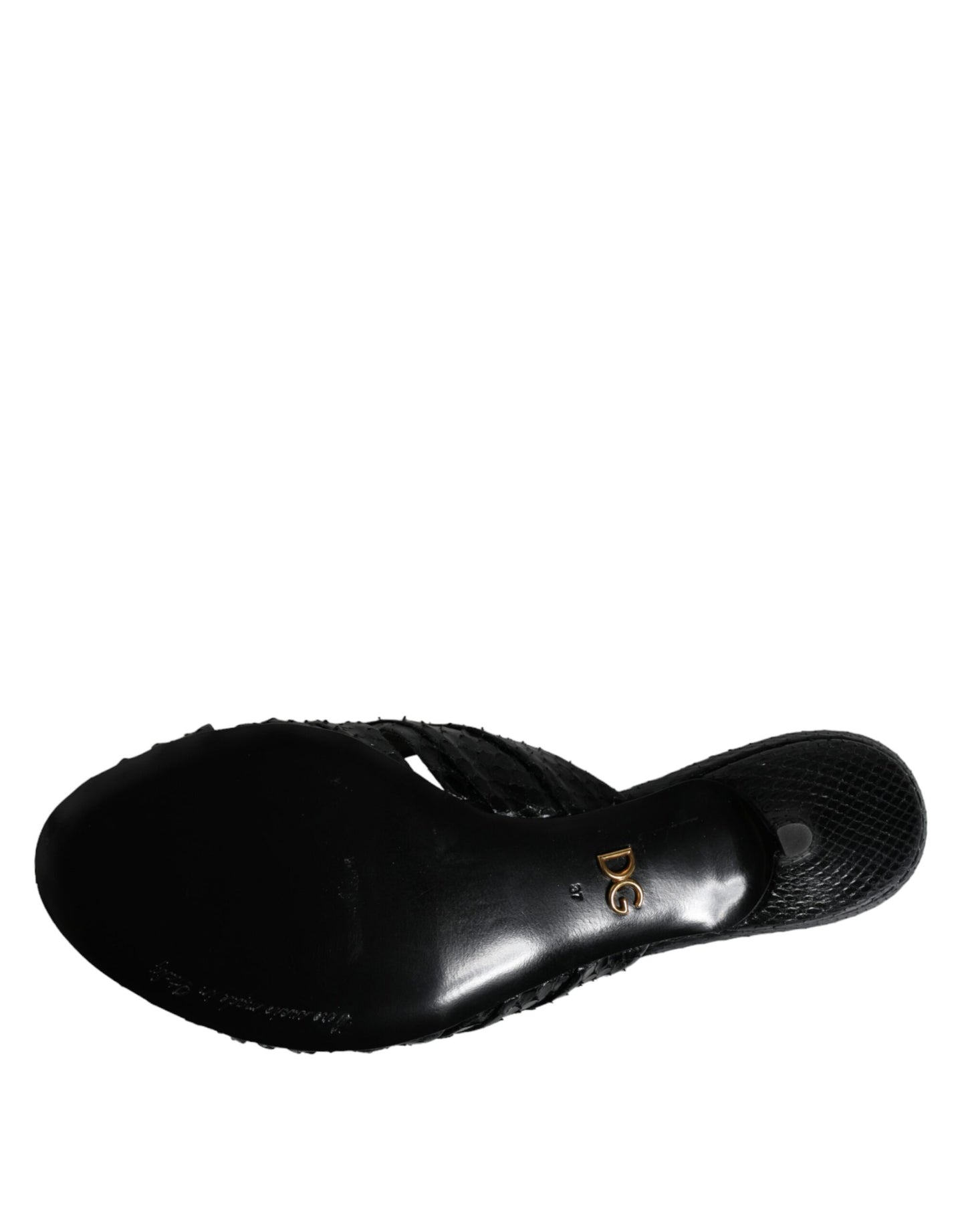 Dolce & Gabbana Sorte Læderhæle Slides Sandaler Sko