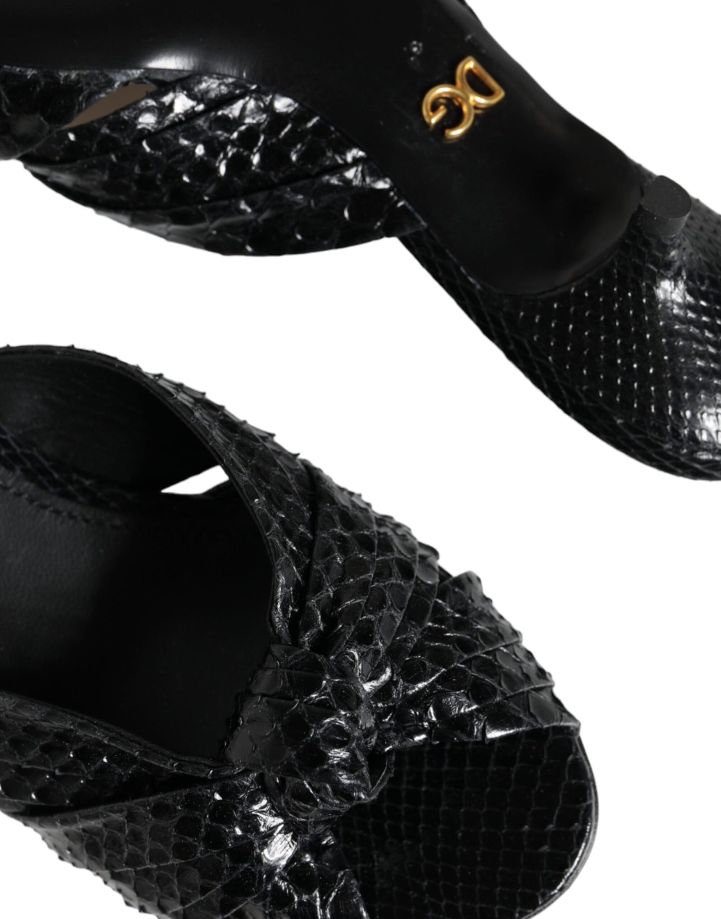 Dolce & Gabbana Sorte Læderhæle Slides Sandaler Sko