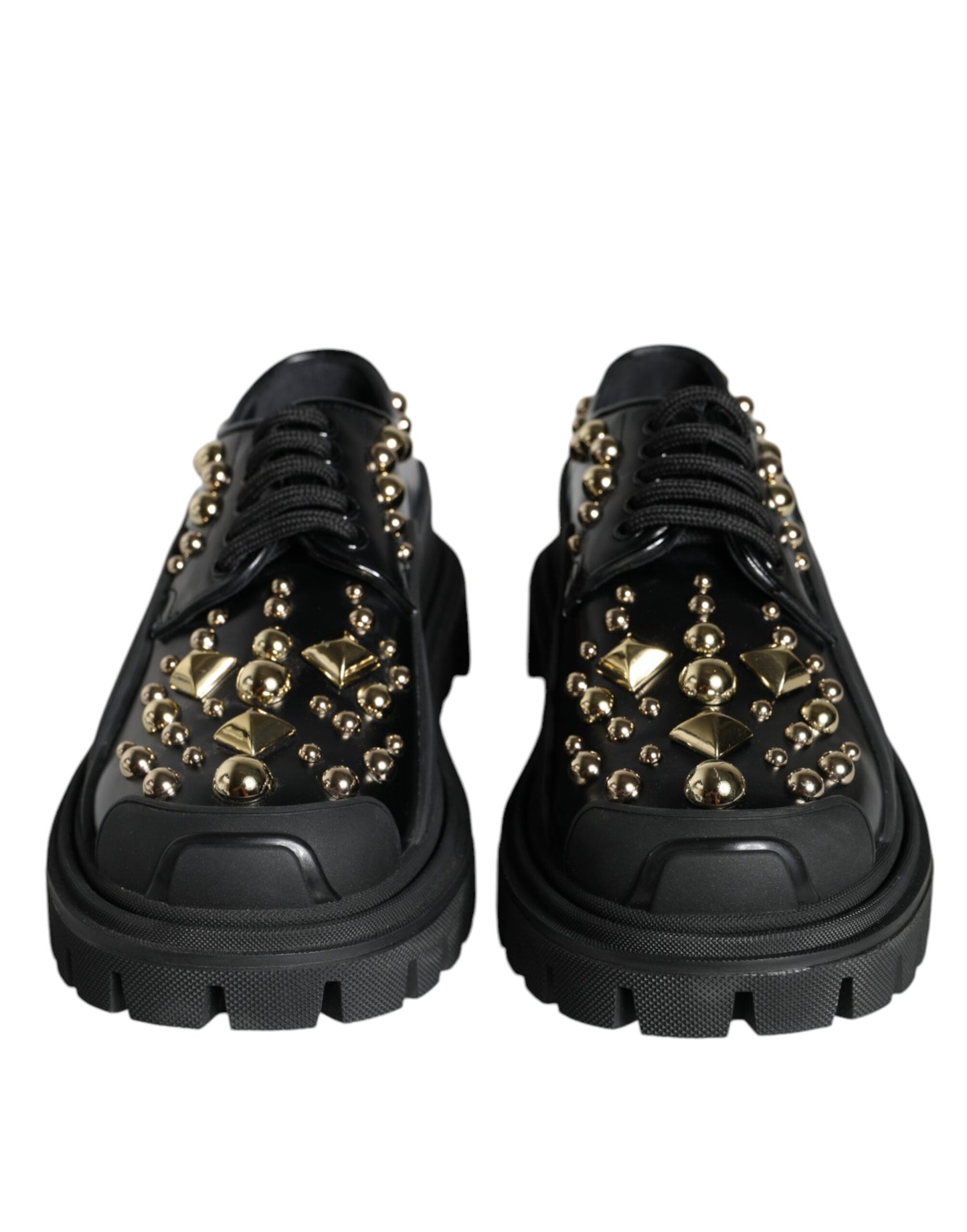 Dolce & Gabbana Sorte Læder Trekking Derby Udsmykkede Sko