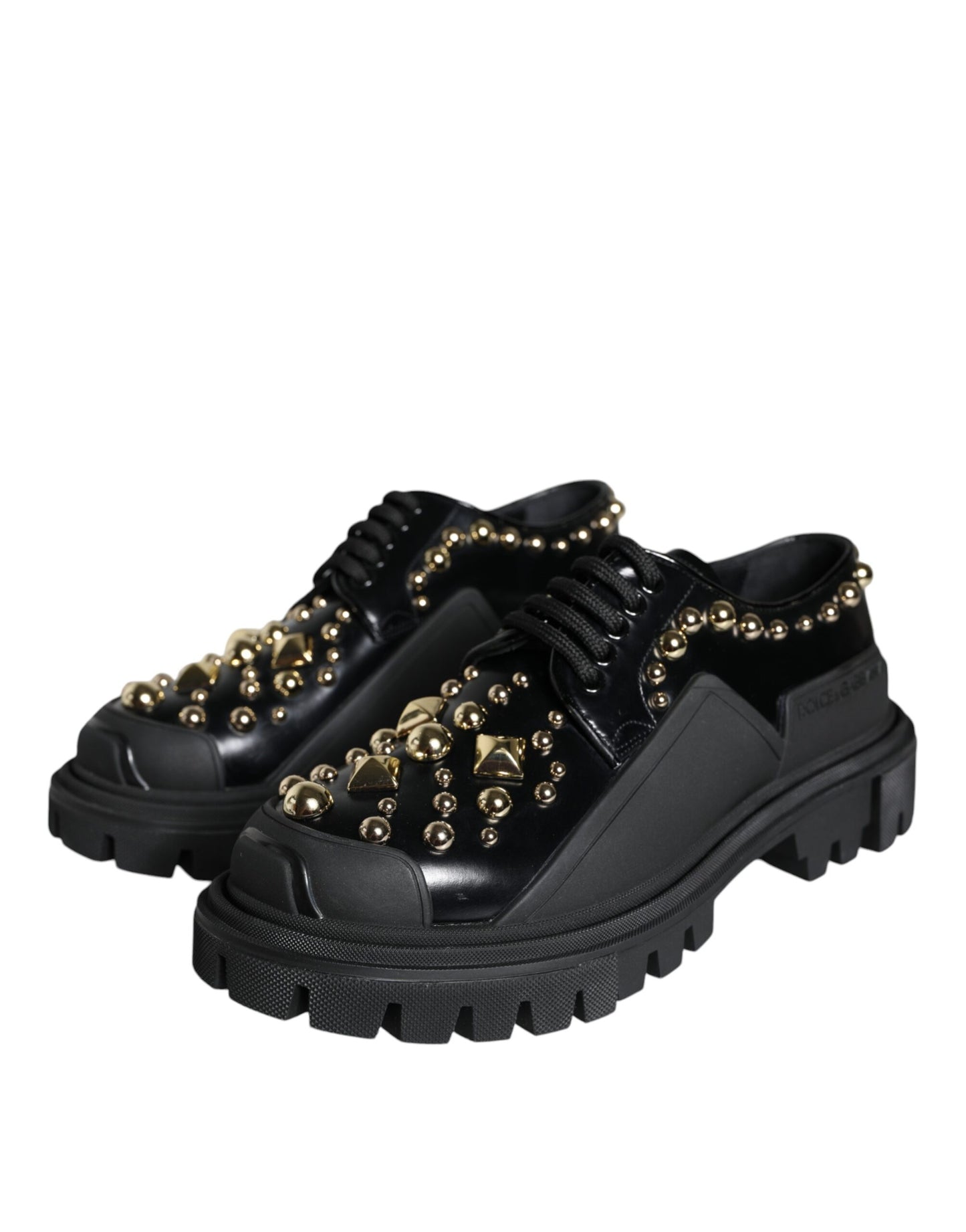 Dolce & Gabbana Sorte Læder Trekking Derby Udsmykkede Sko