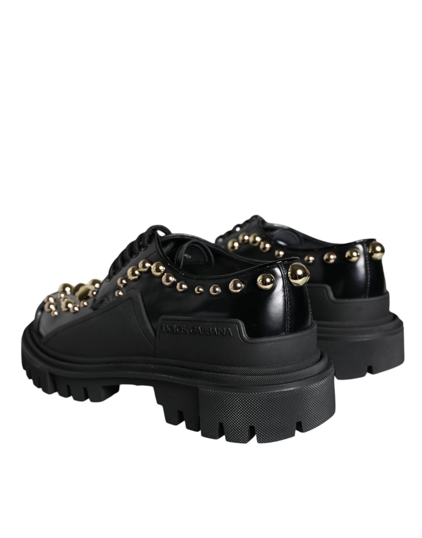 Dolce & Gabbana Sorte Læder Trekking Derby Udsmykkede Sko
