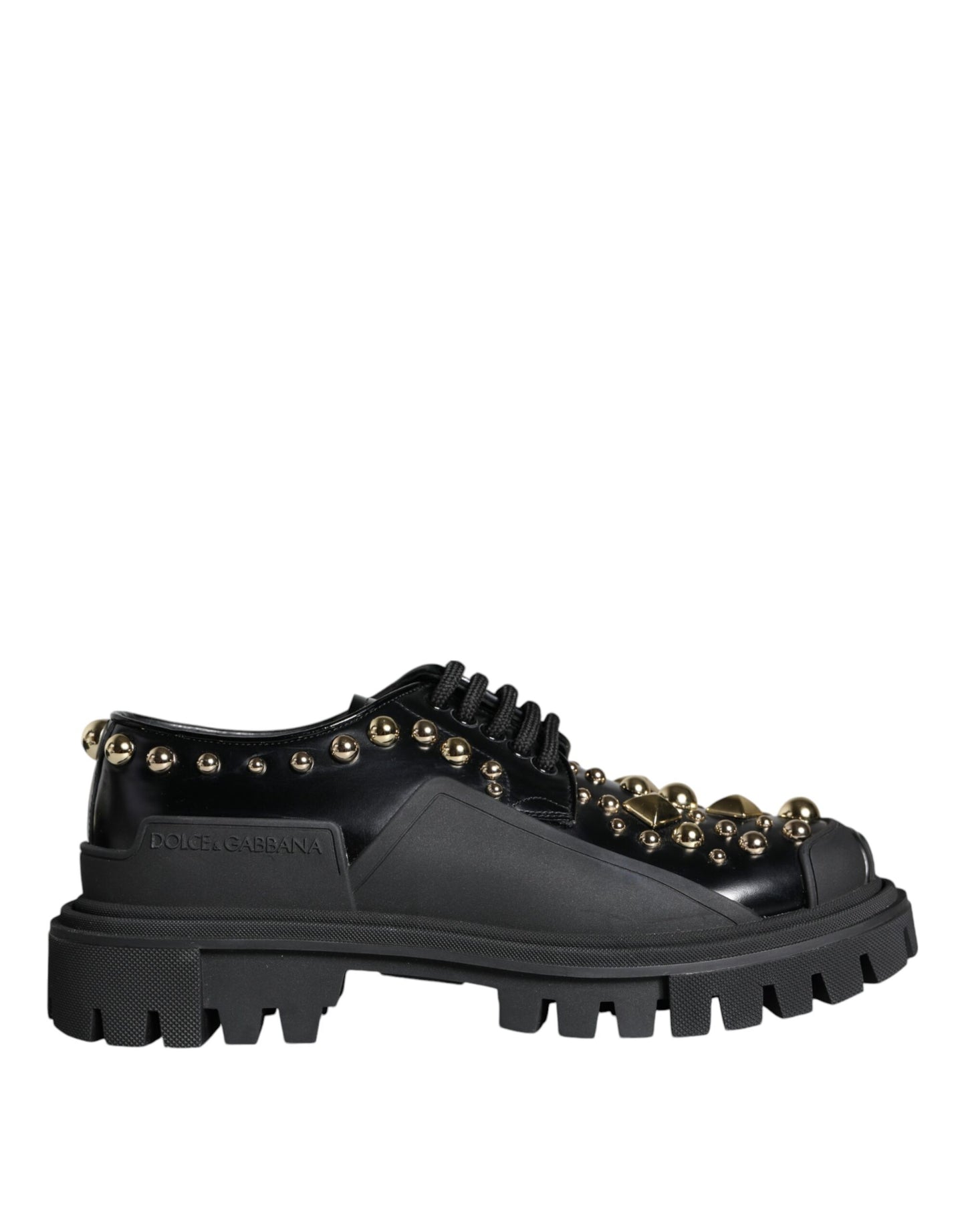 Dolce & Gabbana Sorte Læder Trekking Derby Udsmykkede Sko