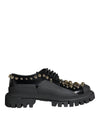 Dolce & Gabbana Sorte Læder Trekking Derby Udsmykkede Sko