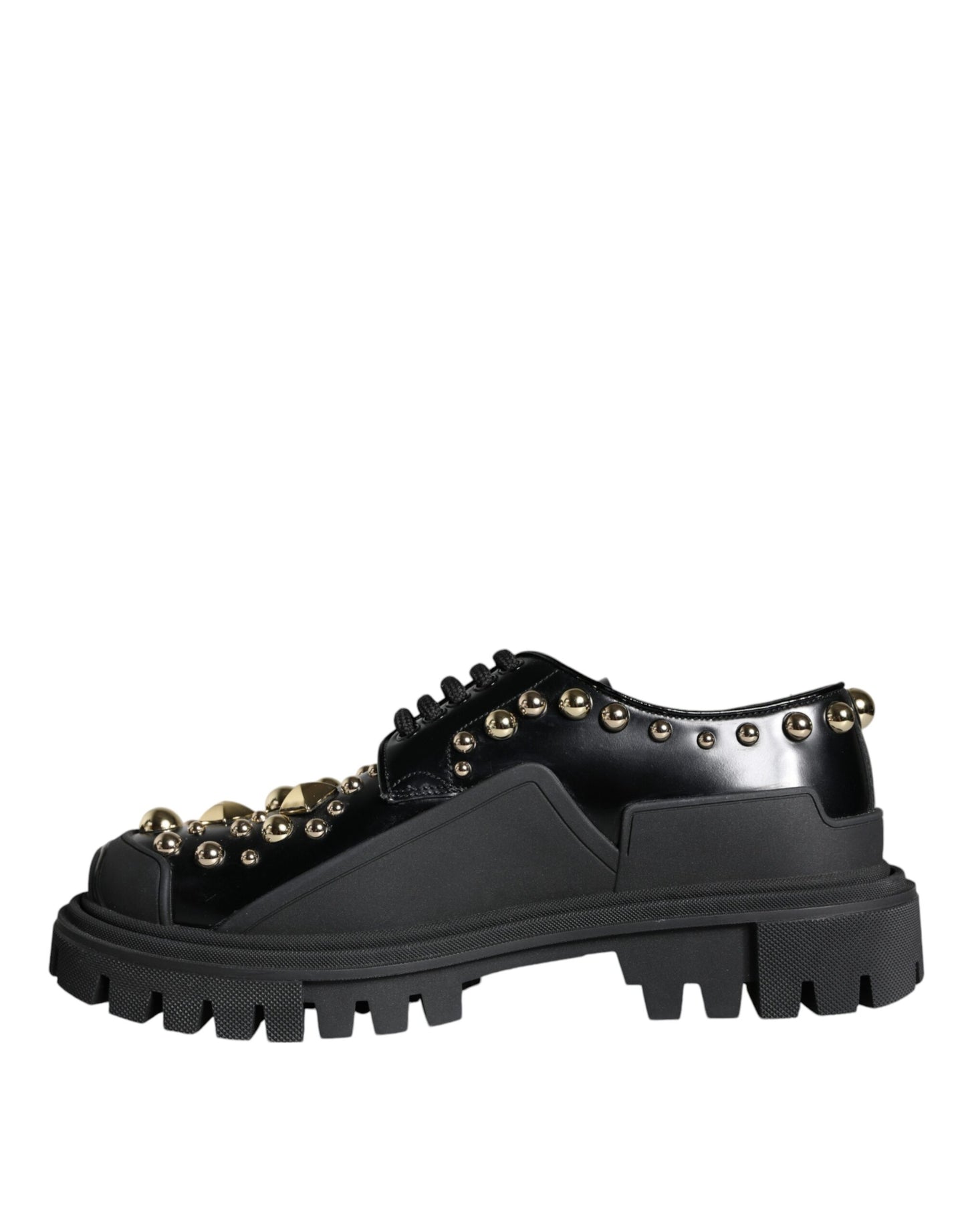 Dolce & Gabbana Sorte Læder Trekking Derby Udsmykkede Sko