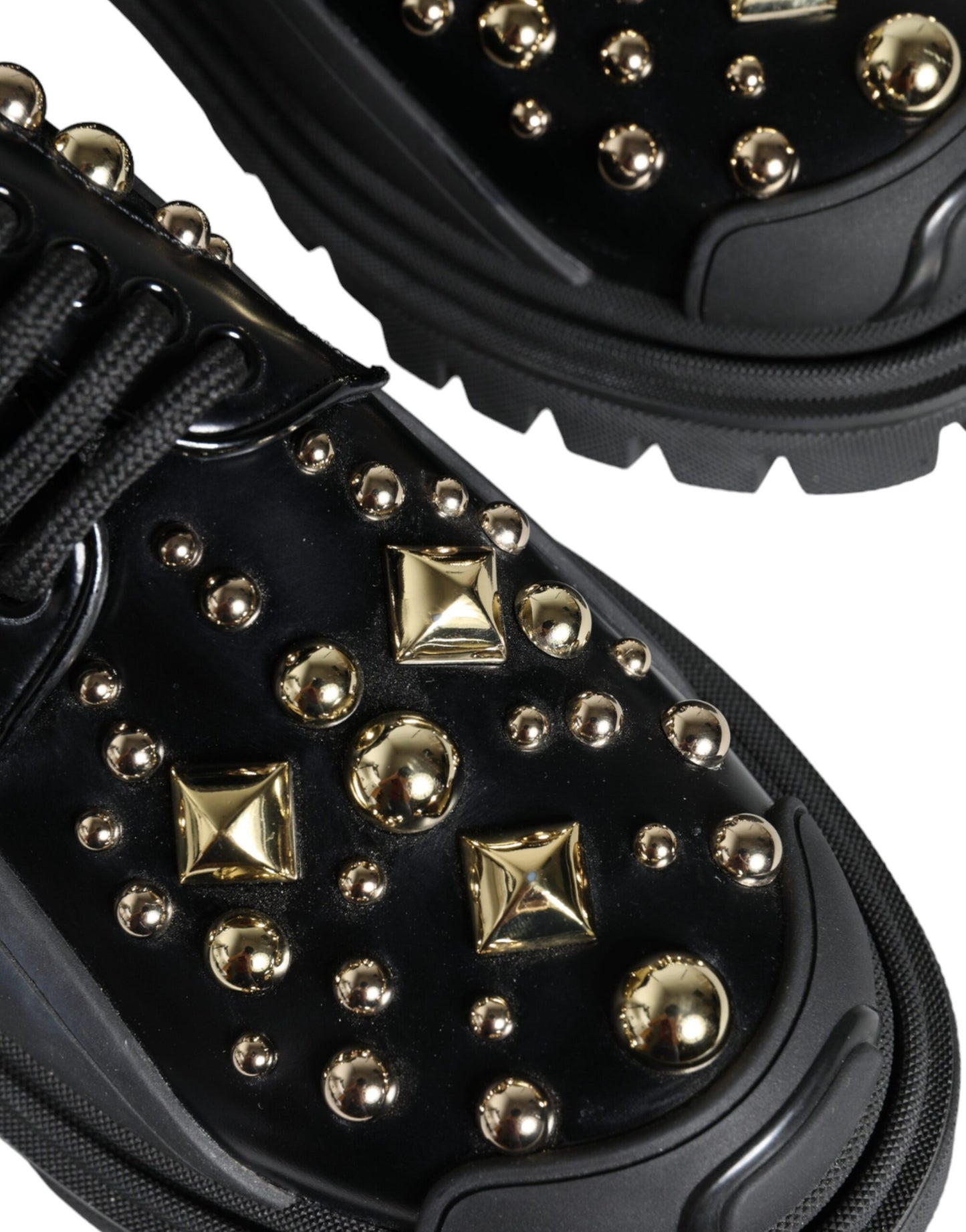 Dolce & Gabbana Sorte Læder Trekking Derby Udsmykkede Sko