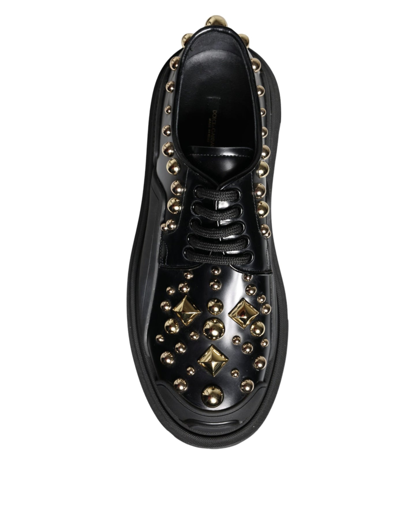 Dolce & Gabbana Sorte Læder Trekking Derby Udsmykkede Sko
