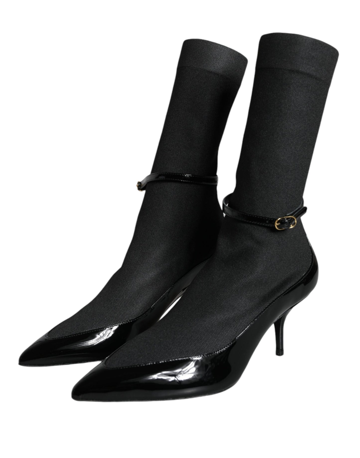 Dolce & Gabbana Sorte Læder Stilettos Støvletter Sokker Sko