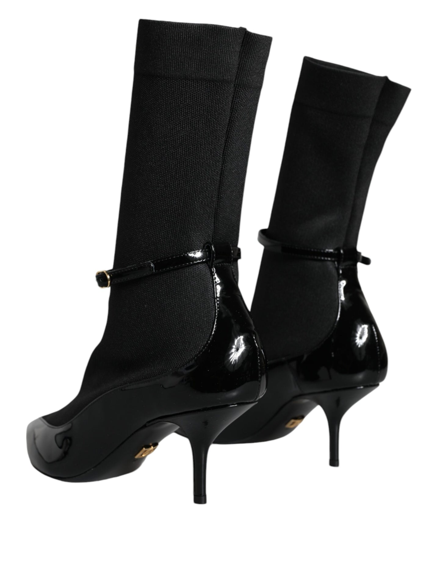 Dolce & Gabbana Sorte Læder Stilettos Støvletter Sokker Sko