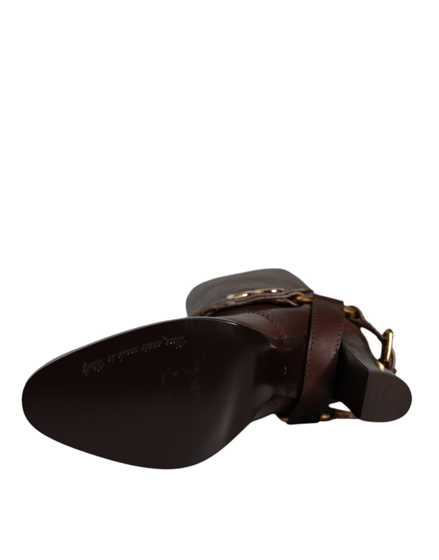 Dolce & Gabbana Brune Læder Guldtonede Logo Høje Støvler Sko
