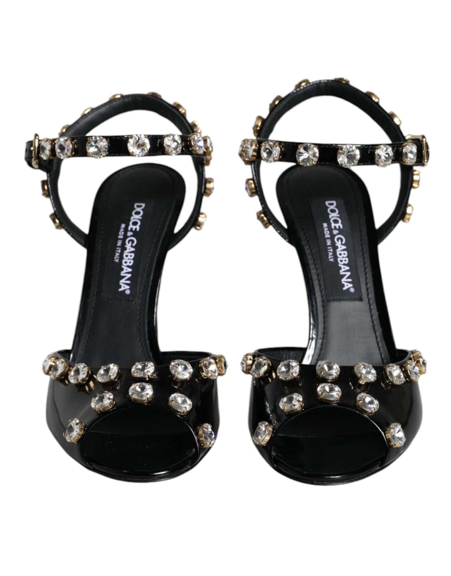 Dolce & Gabbana Sorte Lædersandaler med Krystalrem og Ankelrem