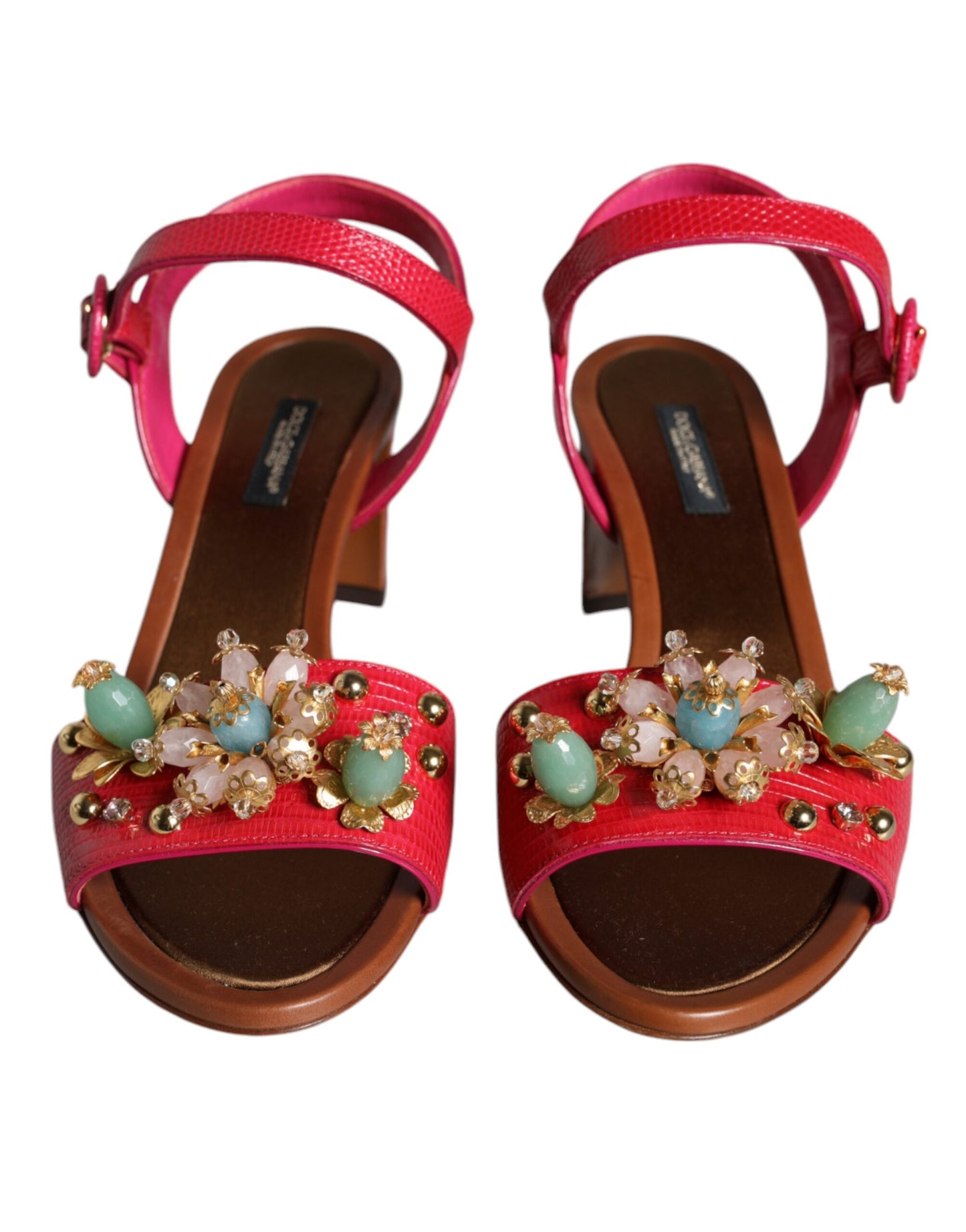 Dolce & Gabbana Fuchsia Læderudsmykkede Keira Sandaler Sko