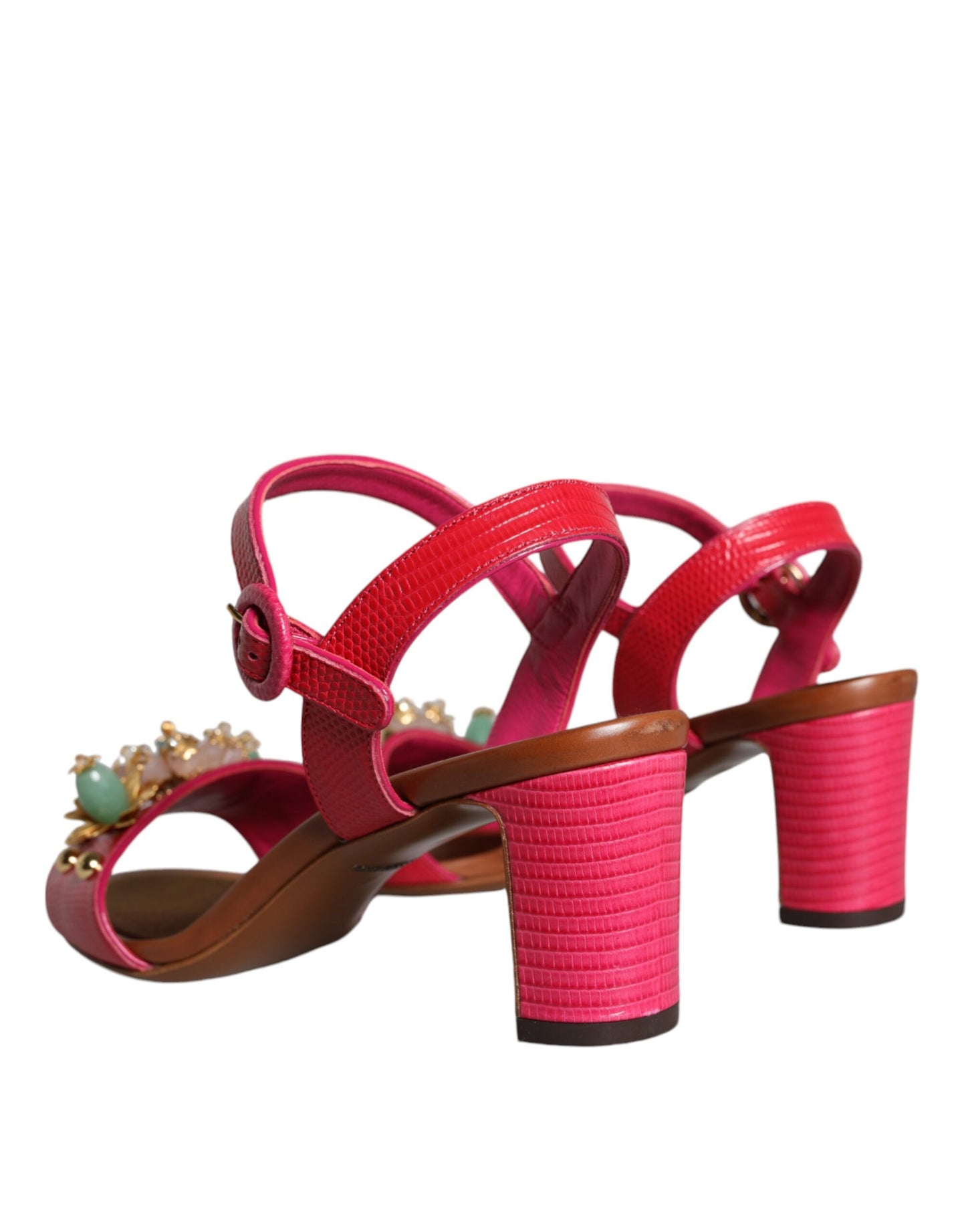 Dolce & Gabbana Fuchsia Læderudsmykkede Keira Sandaler Sko