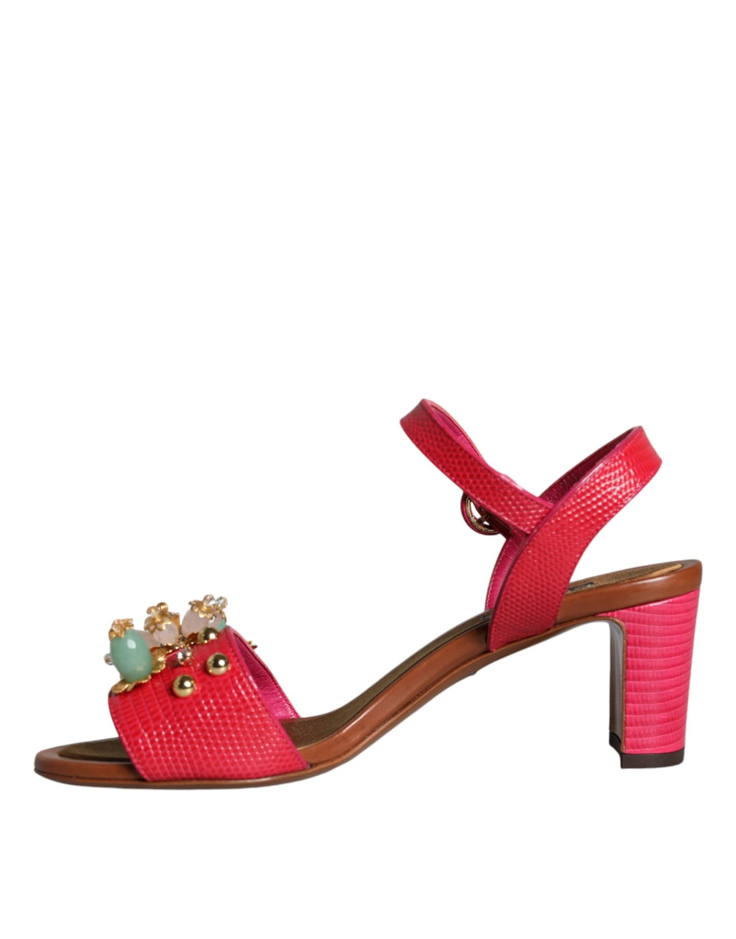 Dolce & Gabbana Fuchsia Læderudsmykkede Keira Sandaler Sko