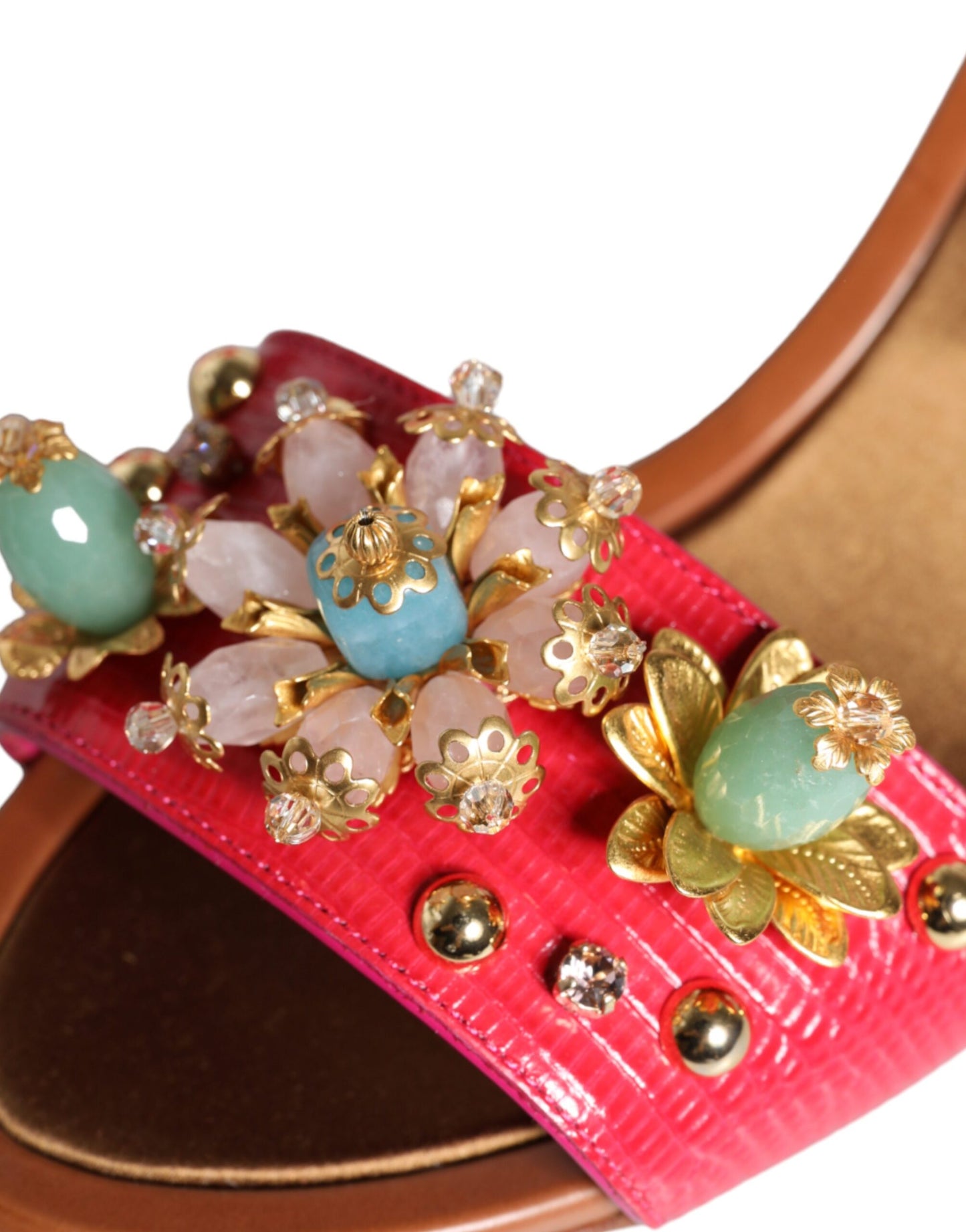 Dolce & Gabbana Fuchsia Læderudsmykkede Keira Sandaler Sko