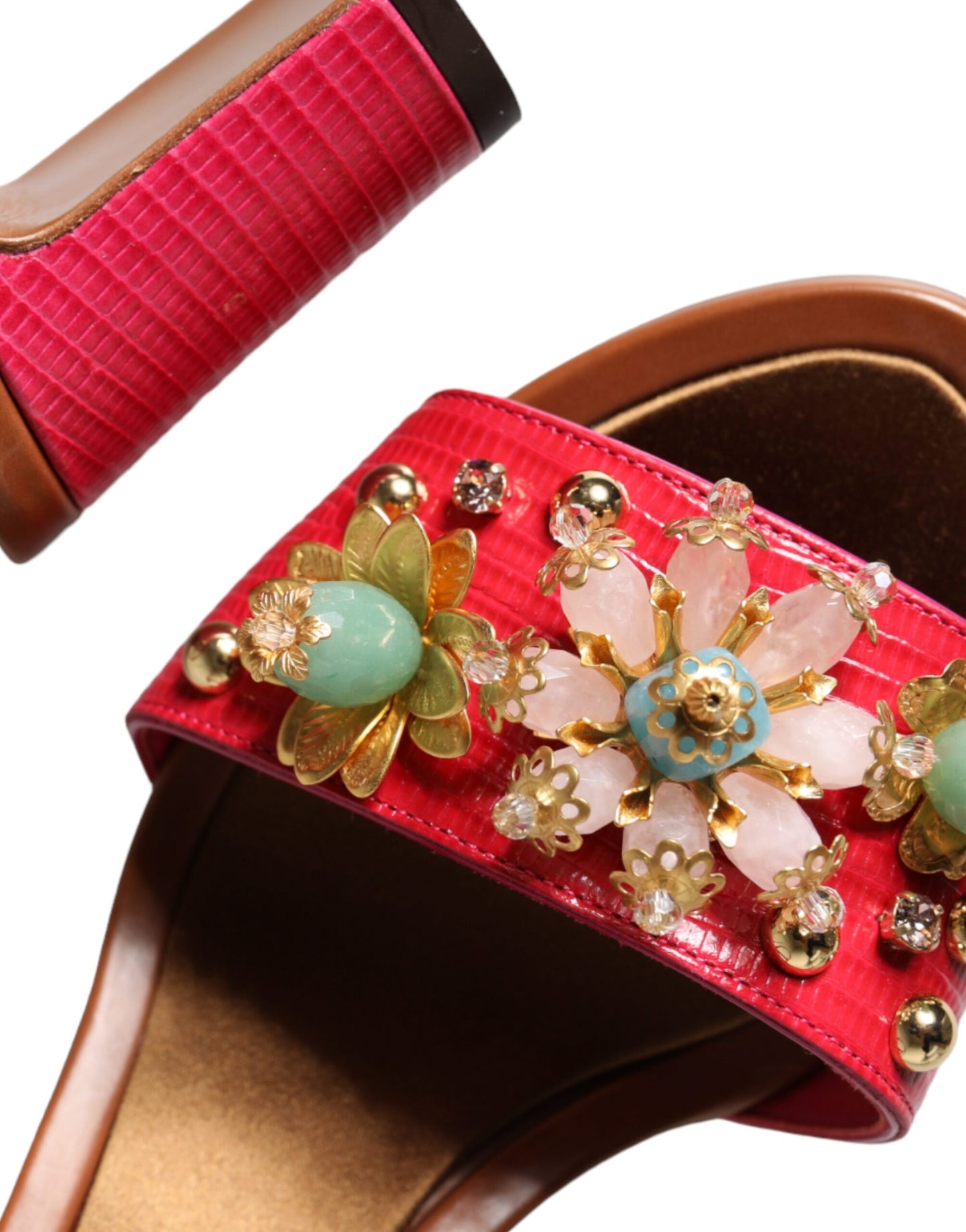 Dolce & Gabbana Fuchsia Læderudsmykkede Keira Sandaler Sko