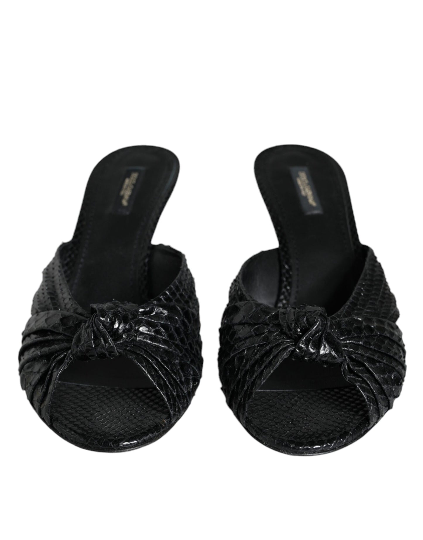 Dolce & Gabbana Sorte Læderhæle Slides Sandaler Sko