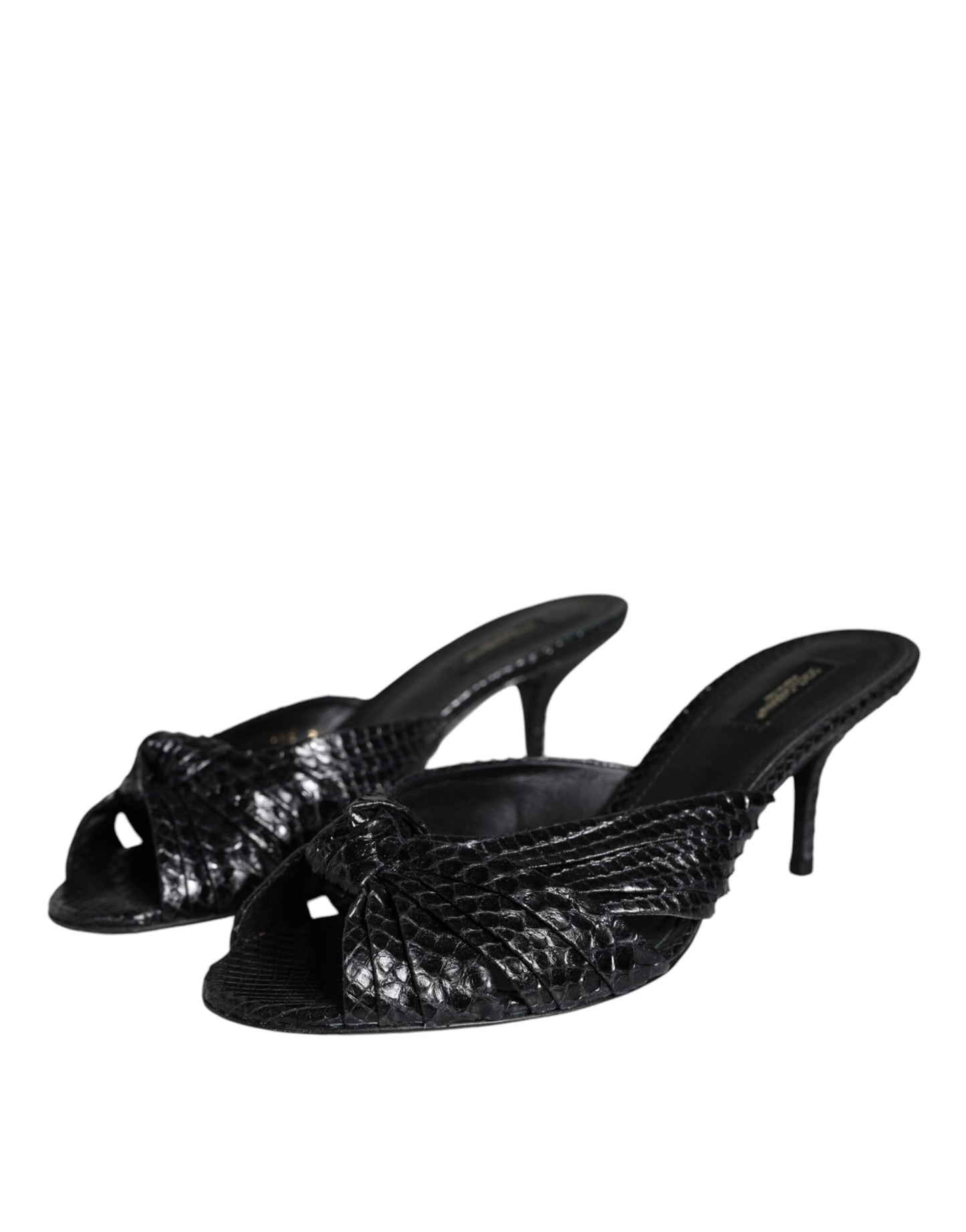 Dolce & Gabbana Sorte Læderhæle Slides Sandaler Sko