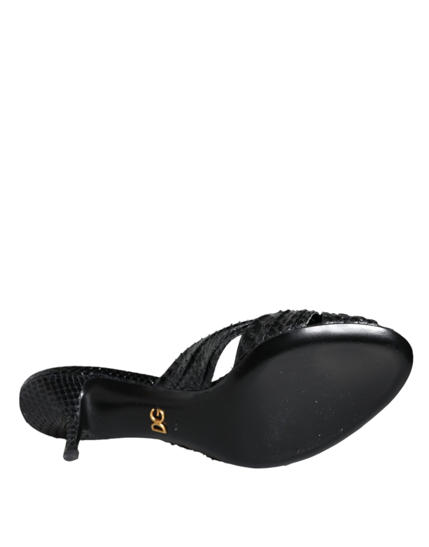 Dolce & Gabbana Sorte Læderhæle Slides Sandaler Sko