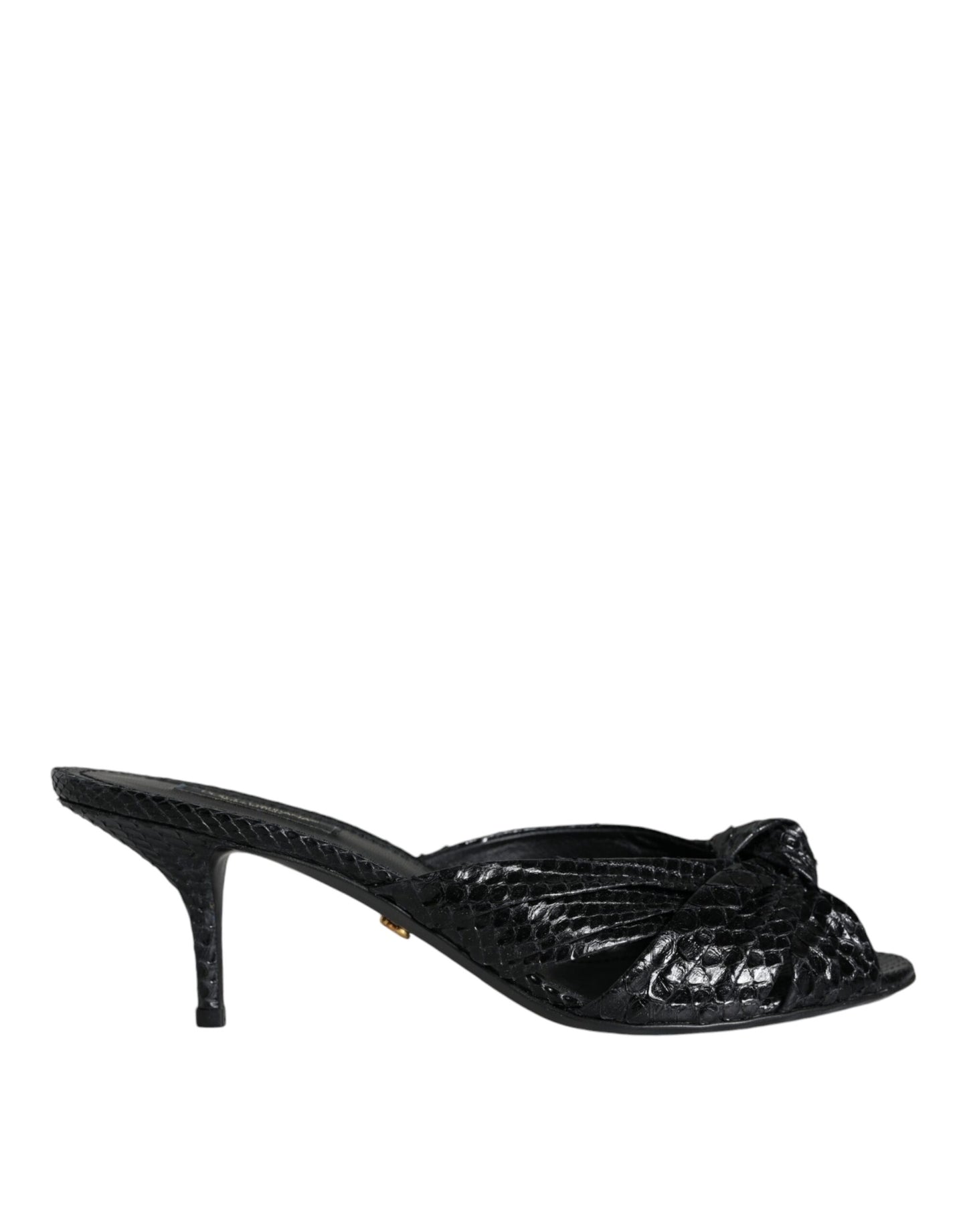 Dolce & Gabbana Sorte Læderhæle Slides Sandaler Sko