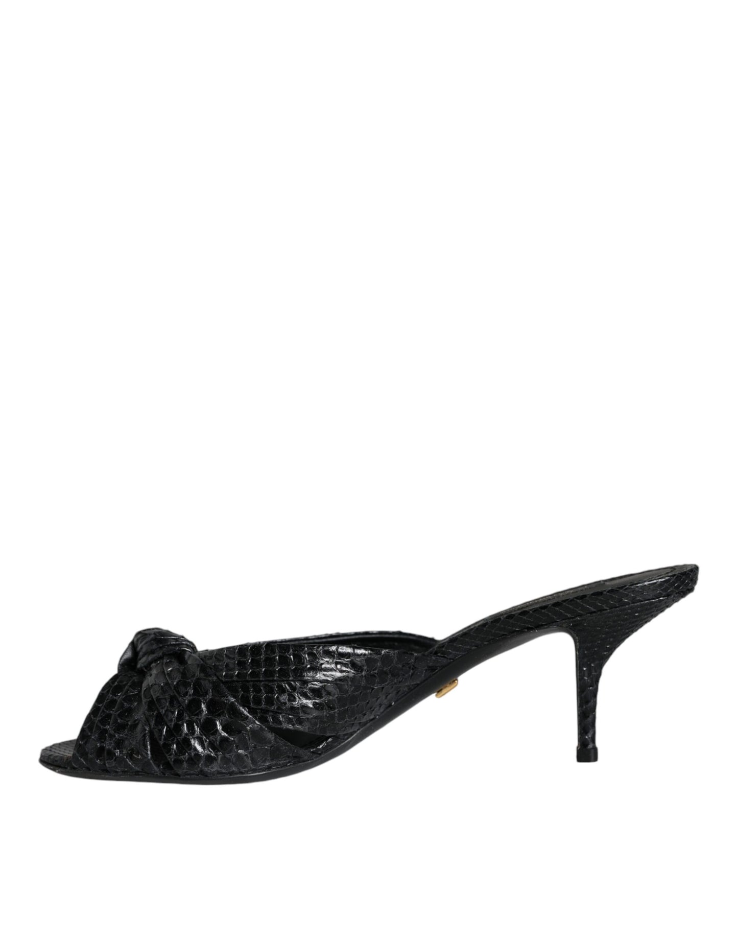 Dolce & Gabbana Sorte Læderhæle Slides Sandaler Sko