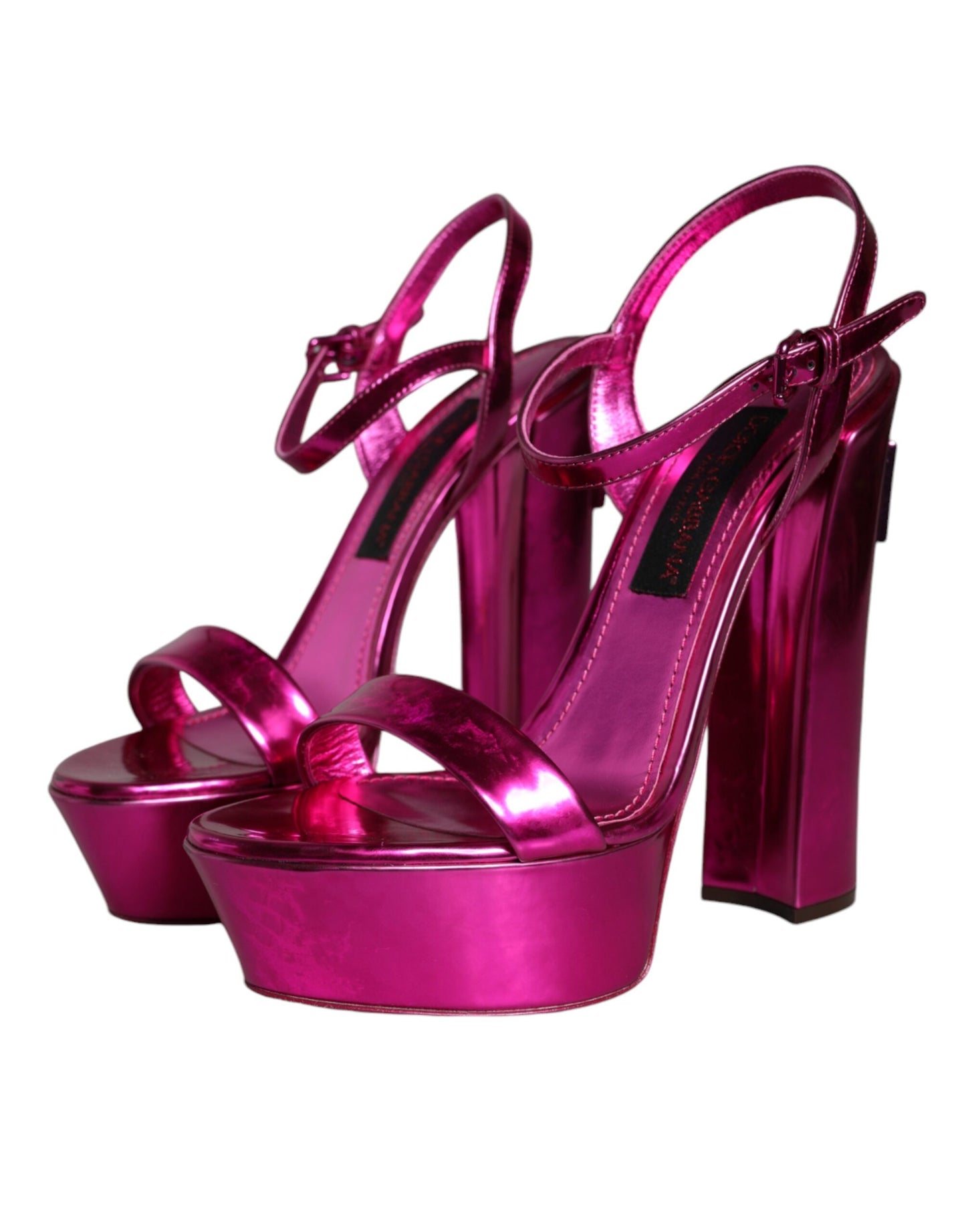 Dolce & Gabbana Fuchsia Læder Platform Logo Keira Sandaler Sko