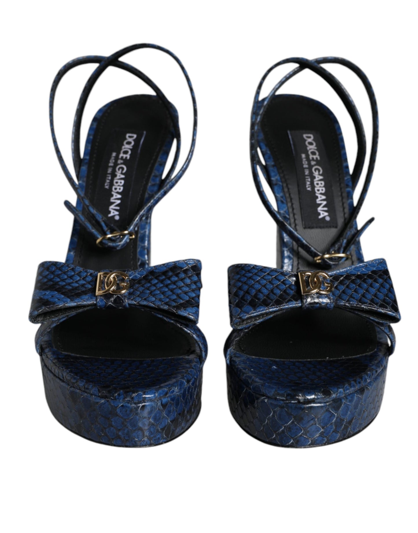Dolce & Gabbana Blå Læder Sandaler med Ankelrem og Høje Hæle