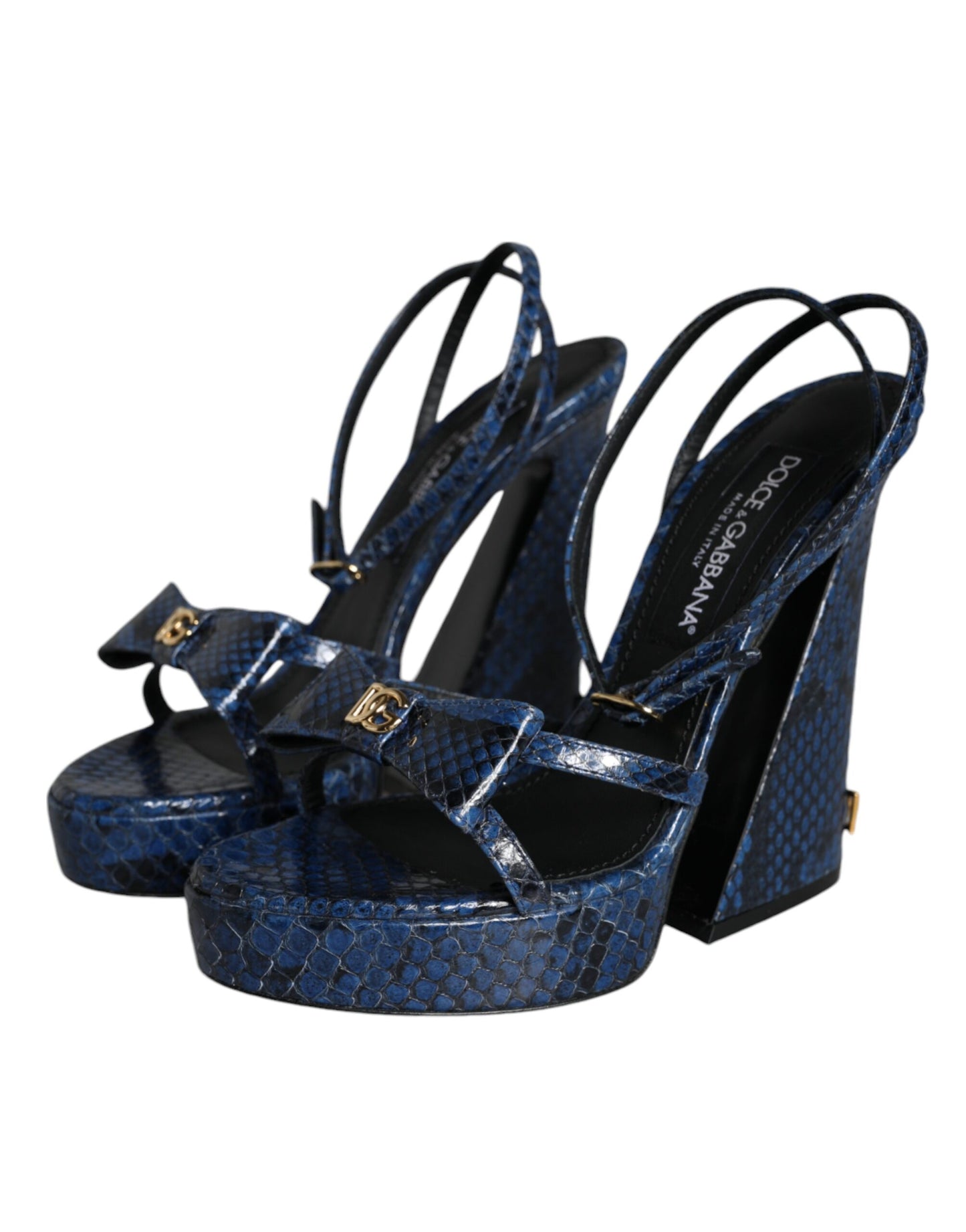 Dolce & Gabbana Blå Læder Sandaler med Ankelrem og Høje Hæle