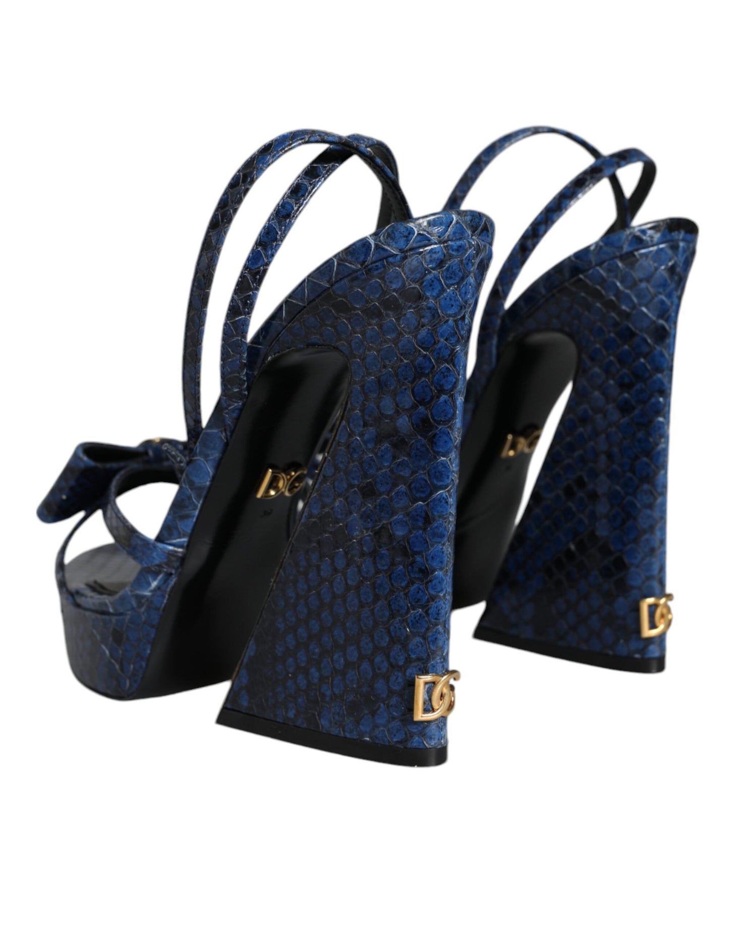 Dolce & Gabbana Blå Læder Sandaler med Ankelrem og Høje Hæle