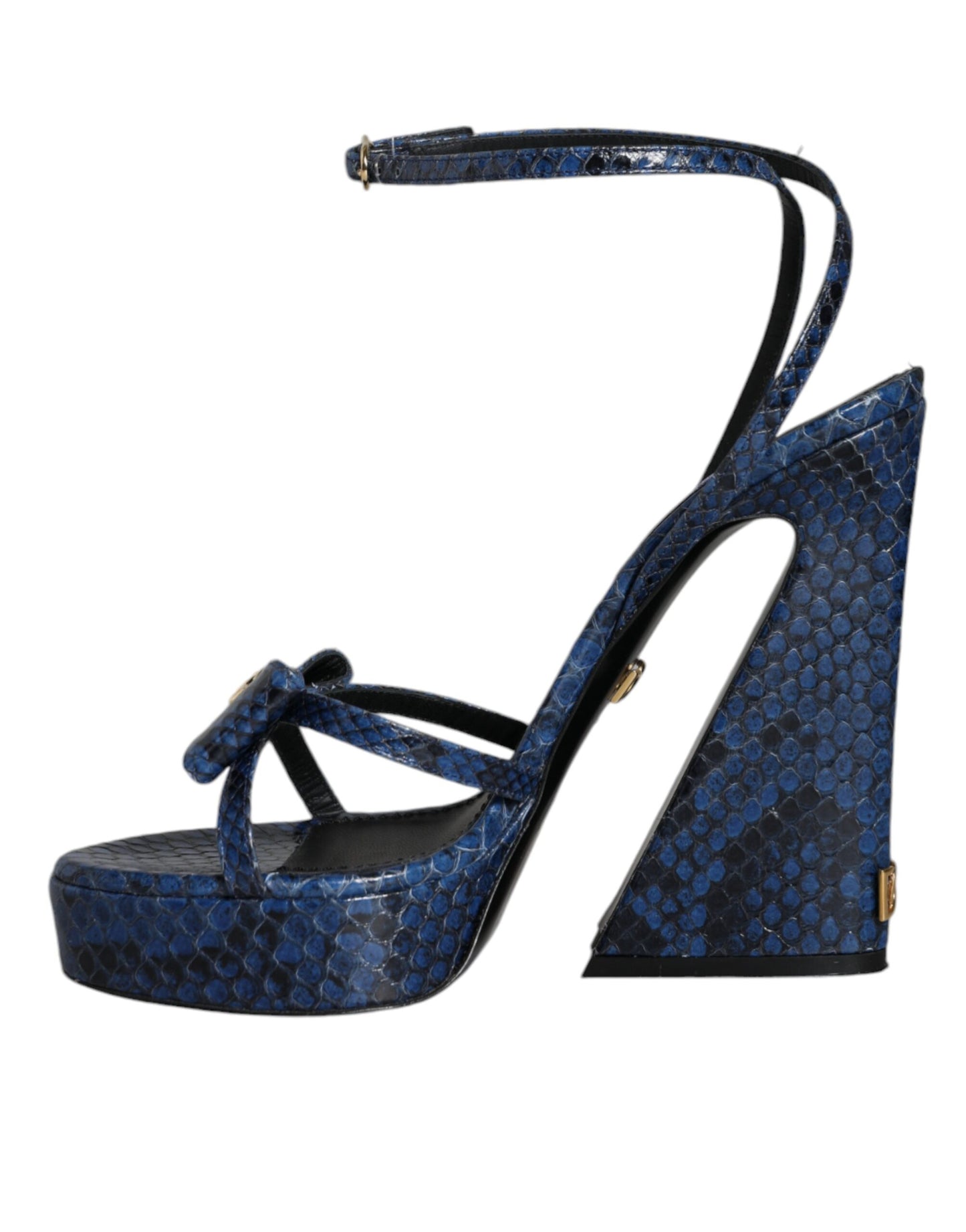 Dolce & Gabbana Blå Læder Sandaler med Ankelrem og Høje Hæle