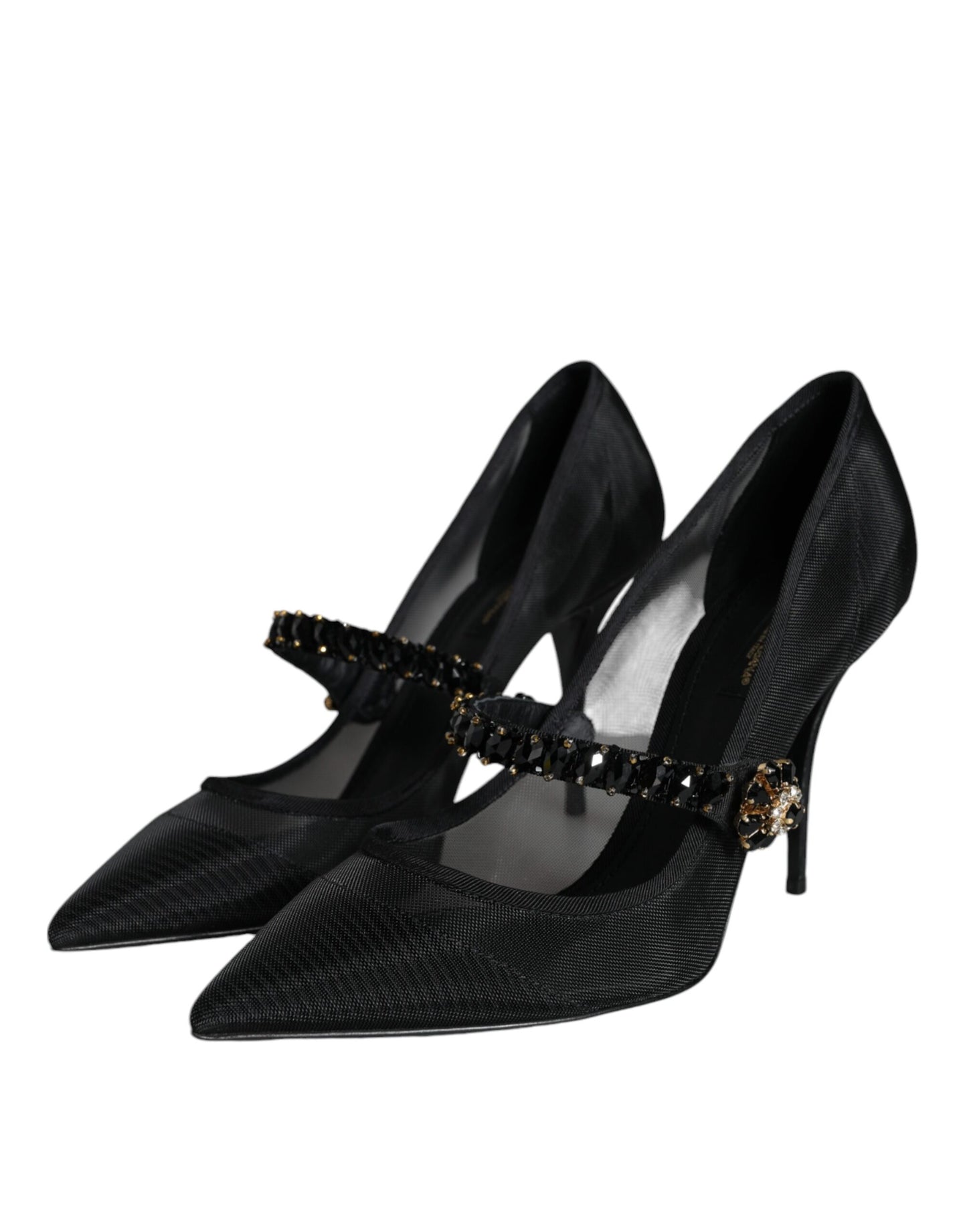Dolce & Gabbana Sorte Mesh Mary Jane Krystalhæl Pumps Sko