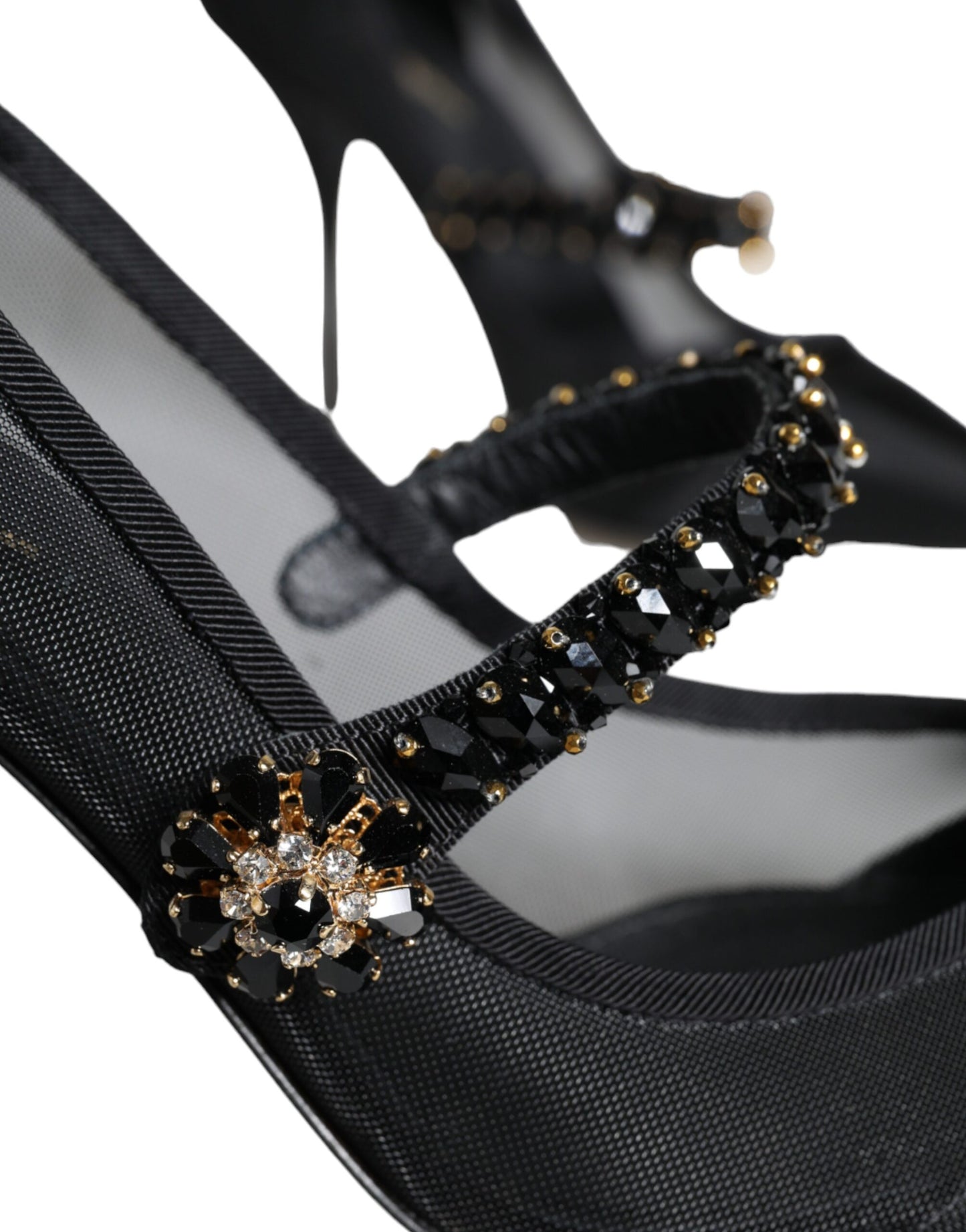 Dolce & Gabbana Sorte Mesh Mary Jane Krystalhæl Pumps Sko