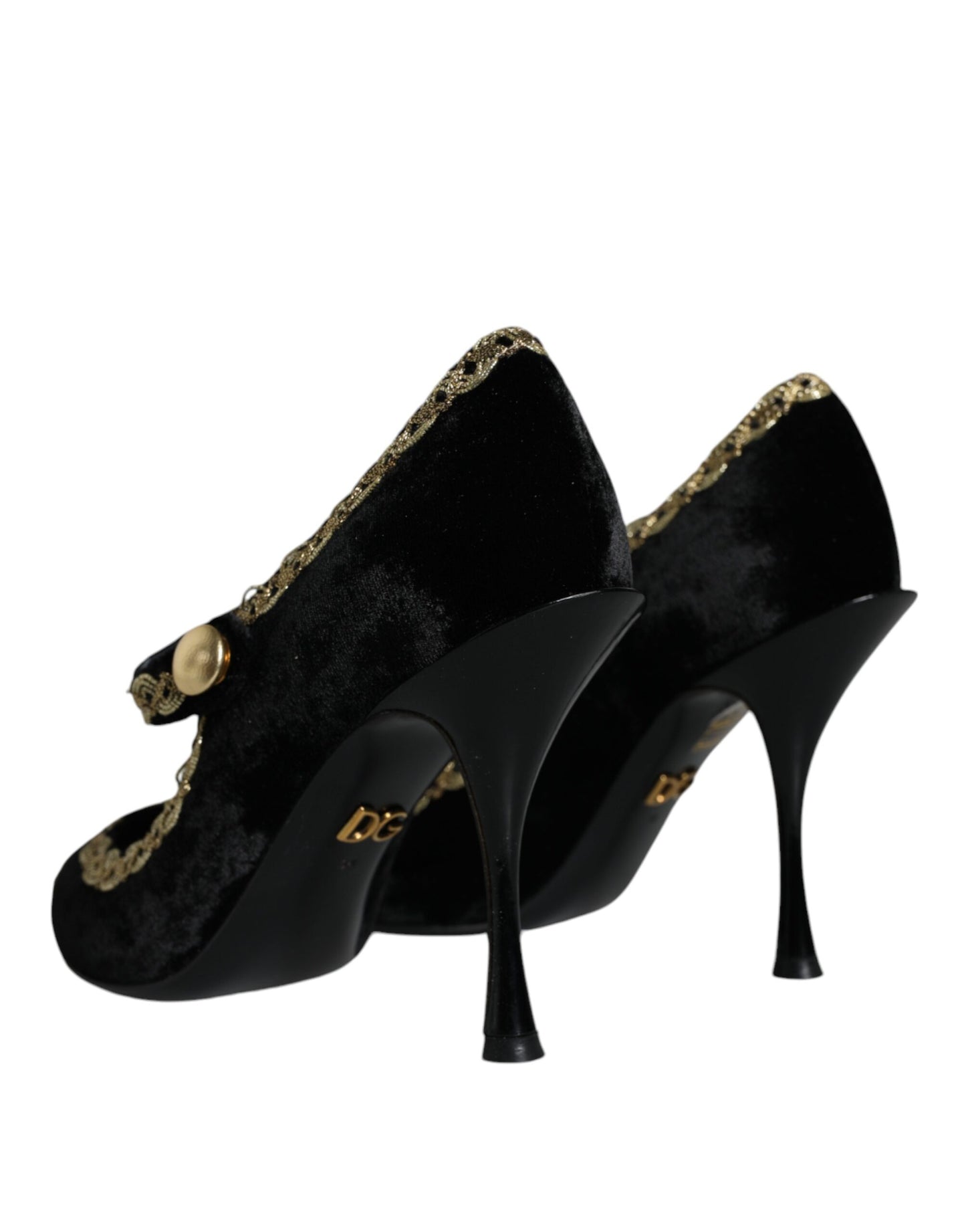 Dolce & Gabbana Sorte Mary Janes Fløjl Guld Pumps Sko