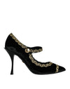 Dolce & Gabbana Sorte Mary Janes Fløjl Guld Pumps Sko