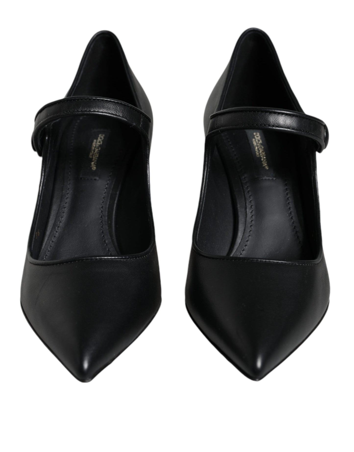 Dolce & Gabbana Sorte Læder Logo Hæle Mary Janes Pumps Sko