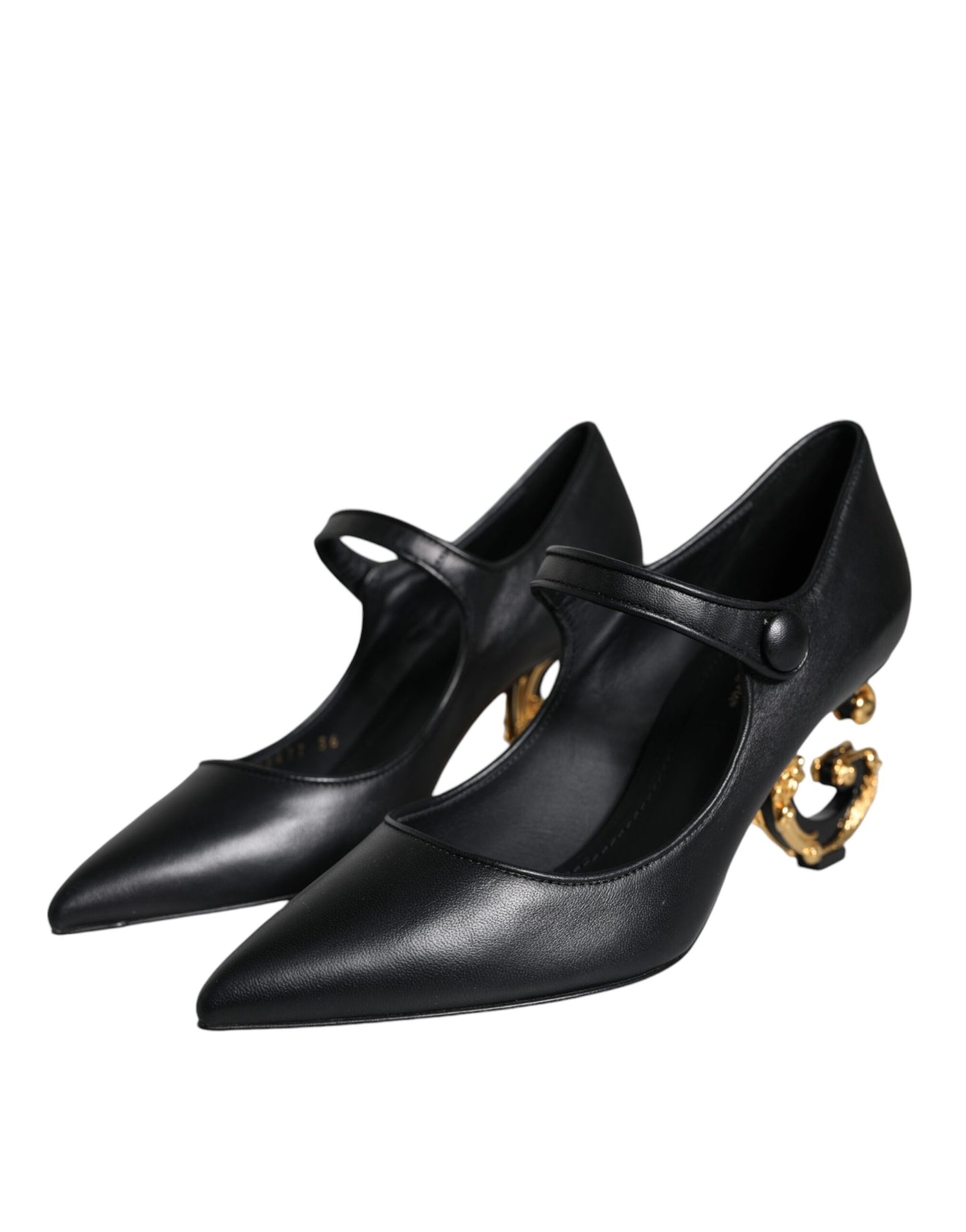 Dolce & Gabbana Sorte Læder Logo Hæle Mary Janes Pumps Sko