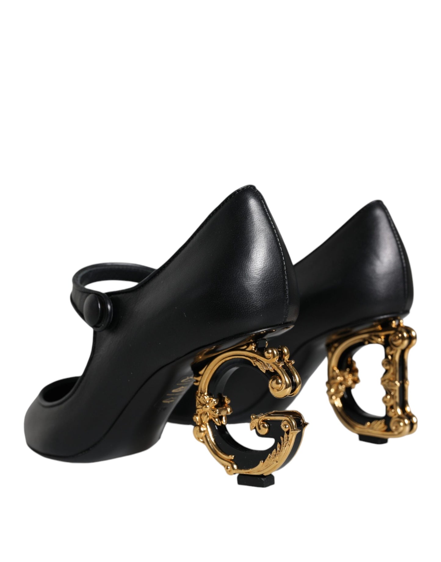 Dolce & Gabbana Sorte Læder Logo Hæle Mary Janes Pumps Sko