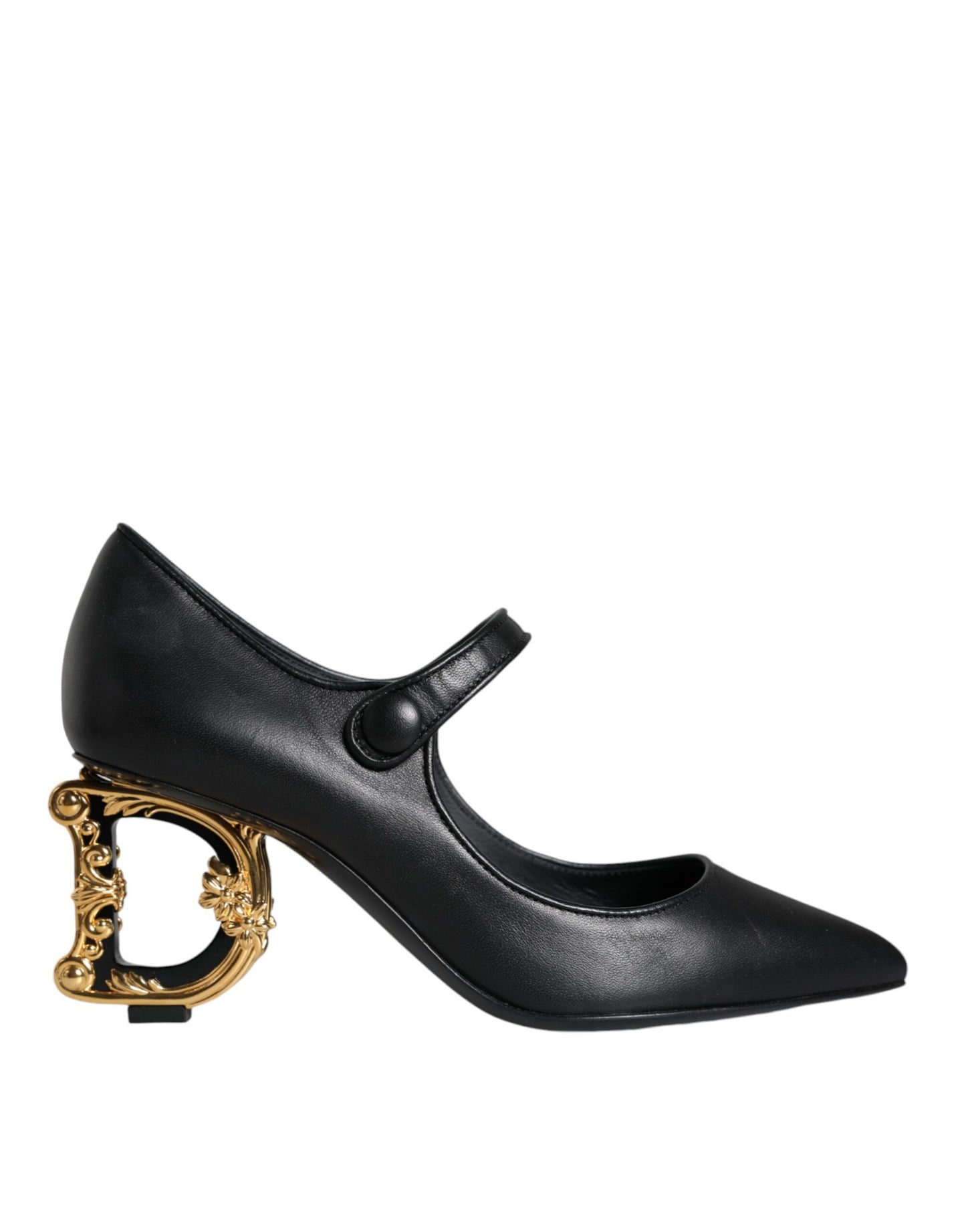 Dolce & Gabbana Sorte Læder Logo Hæle Mary Janes Pumps Sko