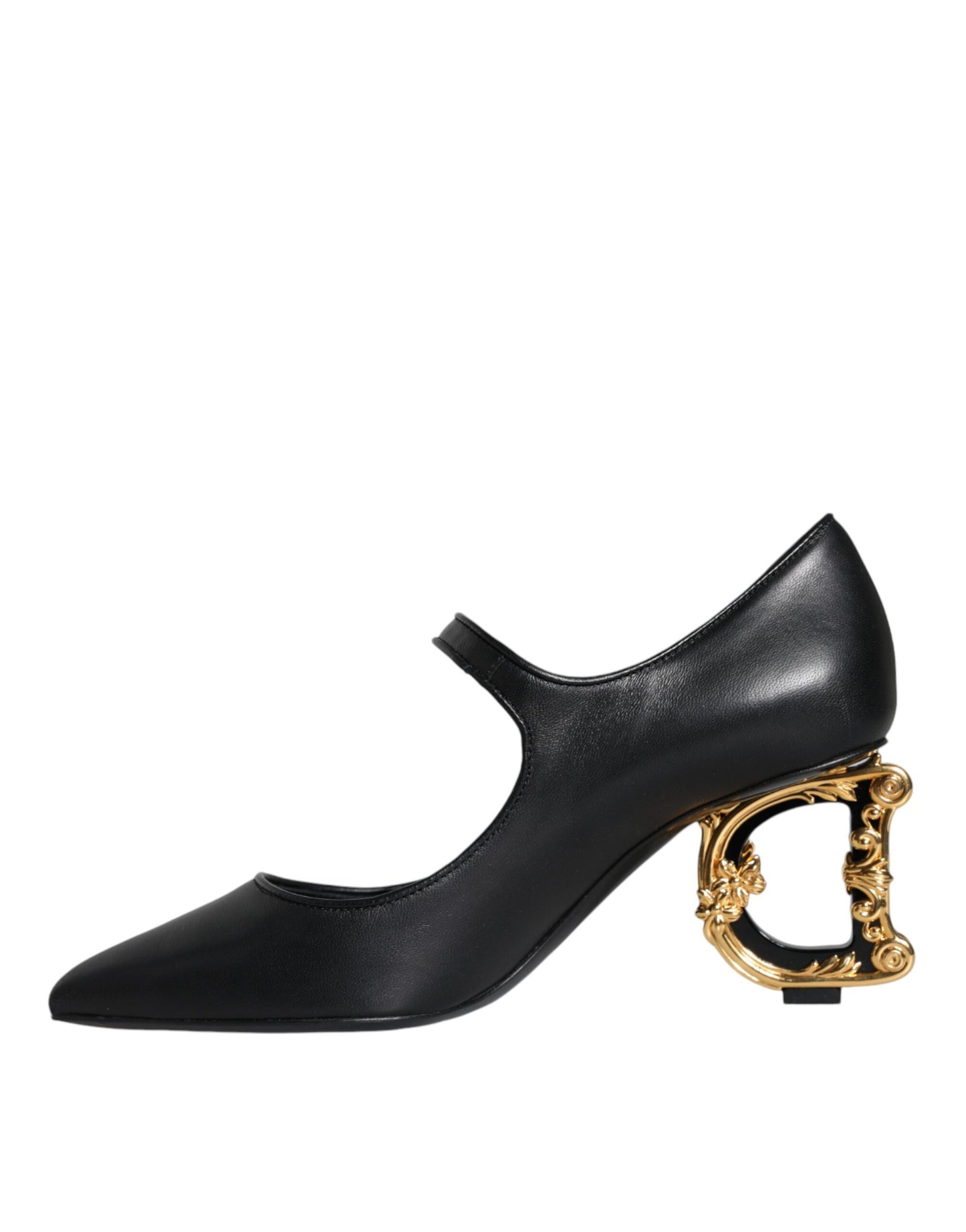 Dolce & Gabbana Sorte Læder Logo Hæle Mary Janes Pumps Sko