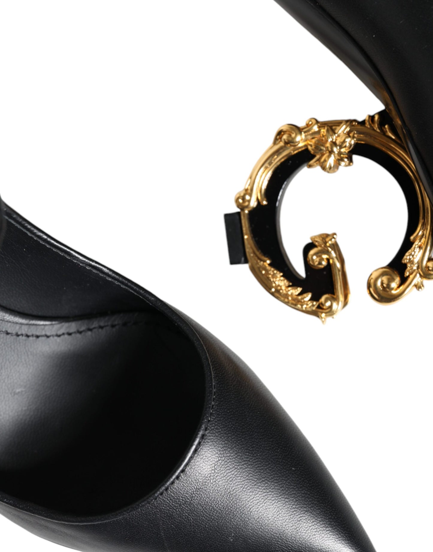Dolce & Gabbana Sorte Læder Logo Hæle Mary Janes Pumps Sko