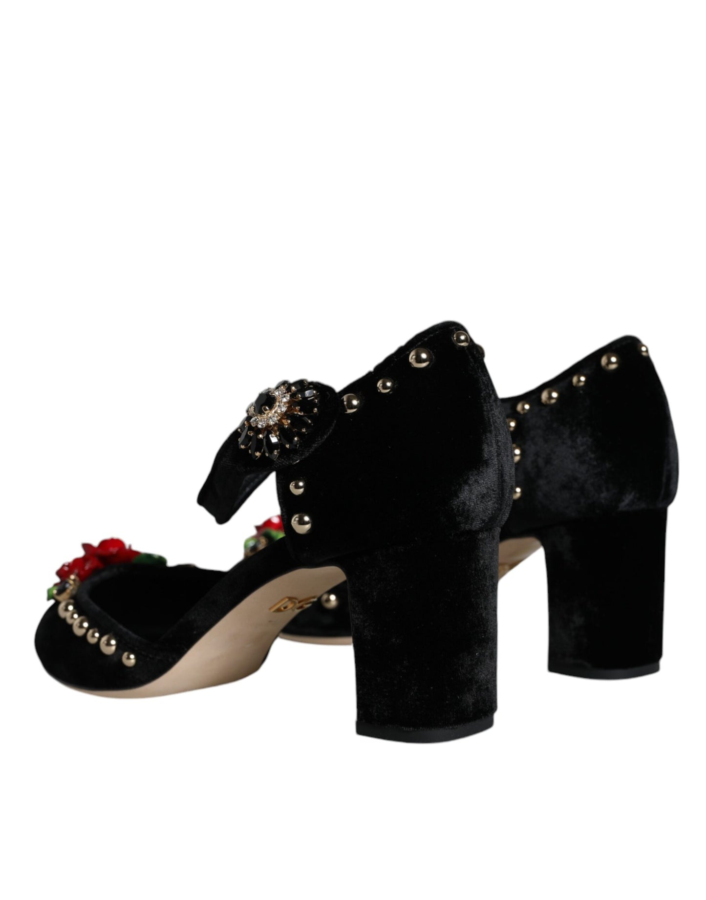 Dolce & Gabbana Sorte Fløjlsrose Pumps Med Ankelrem