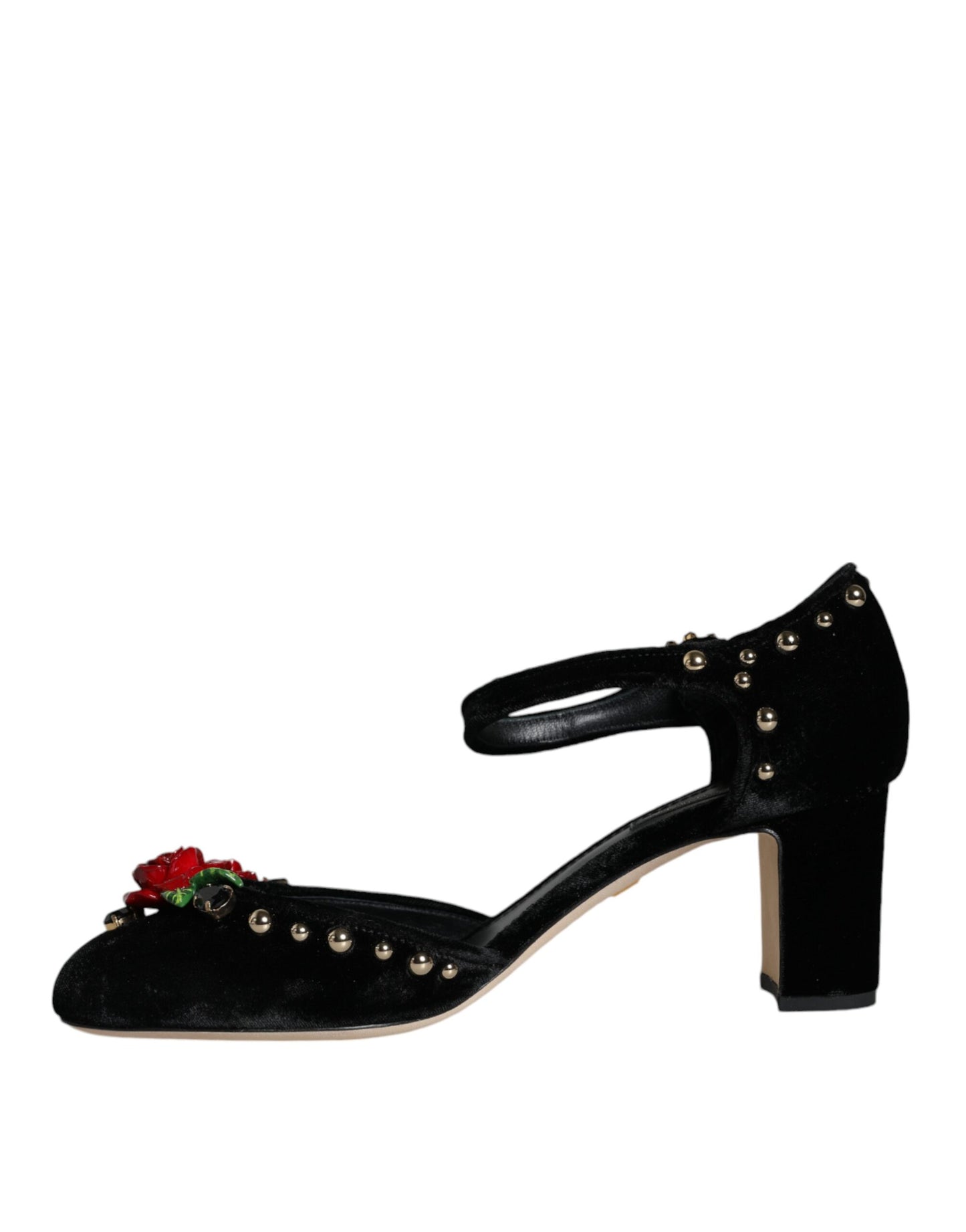 Dolce & Gabbana Sorte Fløjlsrose Pumps Med Ankelrem