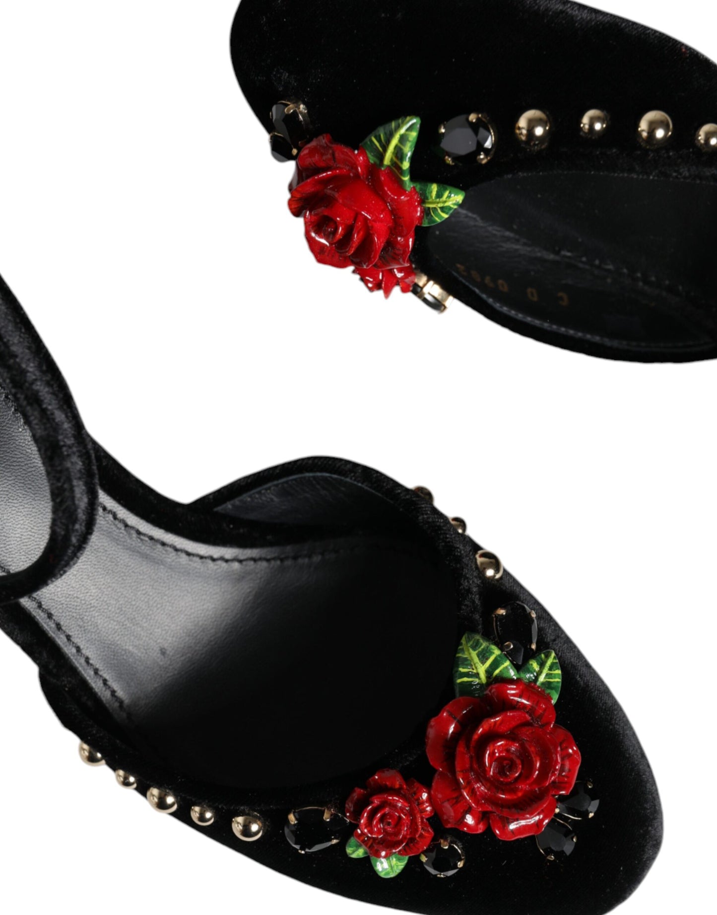 Dolce & Gabbana Sorte Fløjlsrose Pumps Med Ankelrem